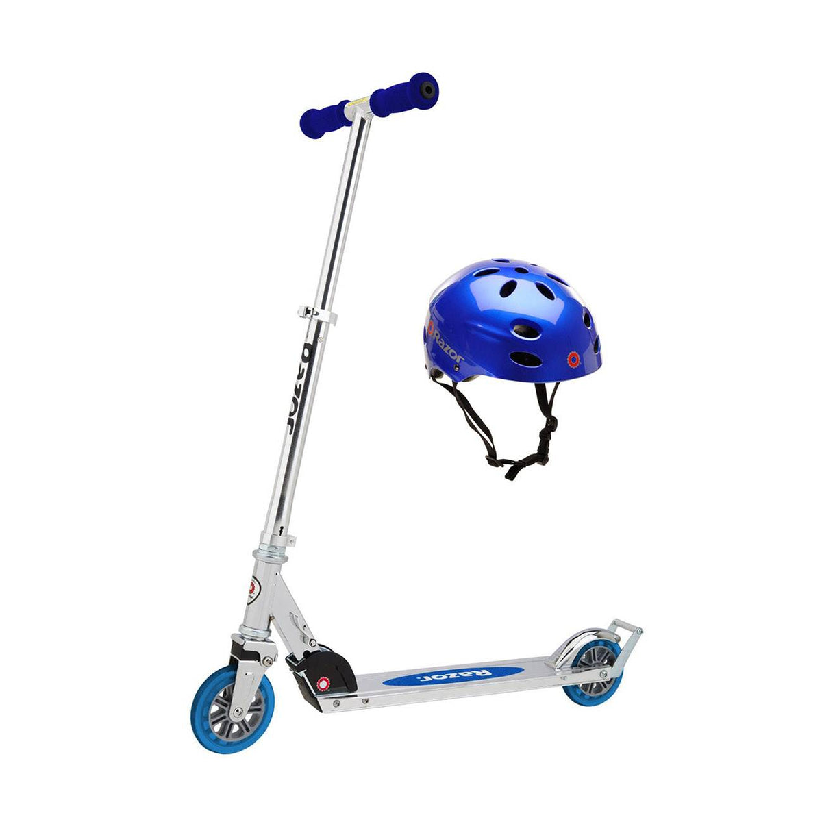 Razor A3 Blue Kick Scooter with Blue V17 Youth Helmet (Certified Refurbished)