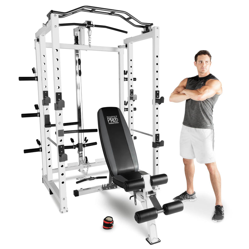 Marcy Pro Deluxe Folding Total Body Home Gym Cage Power Rack System with Bench