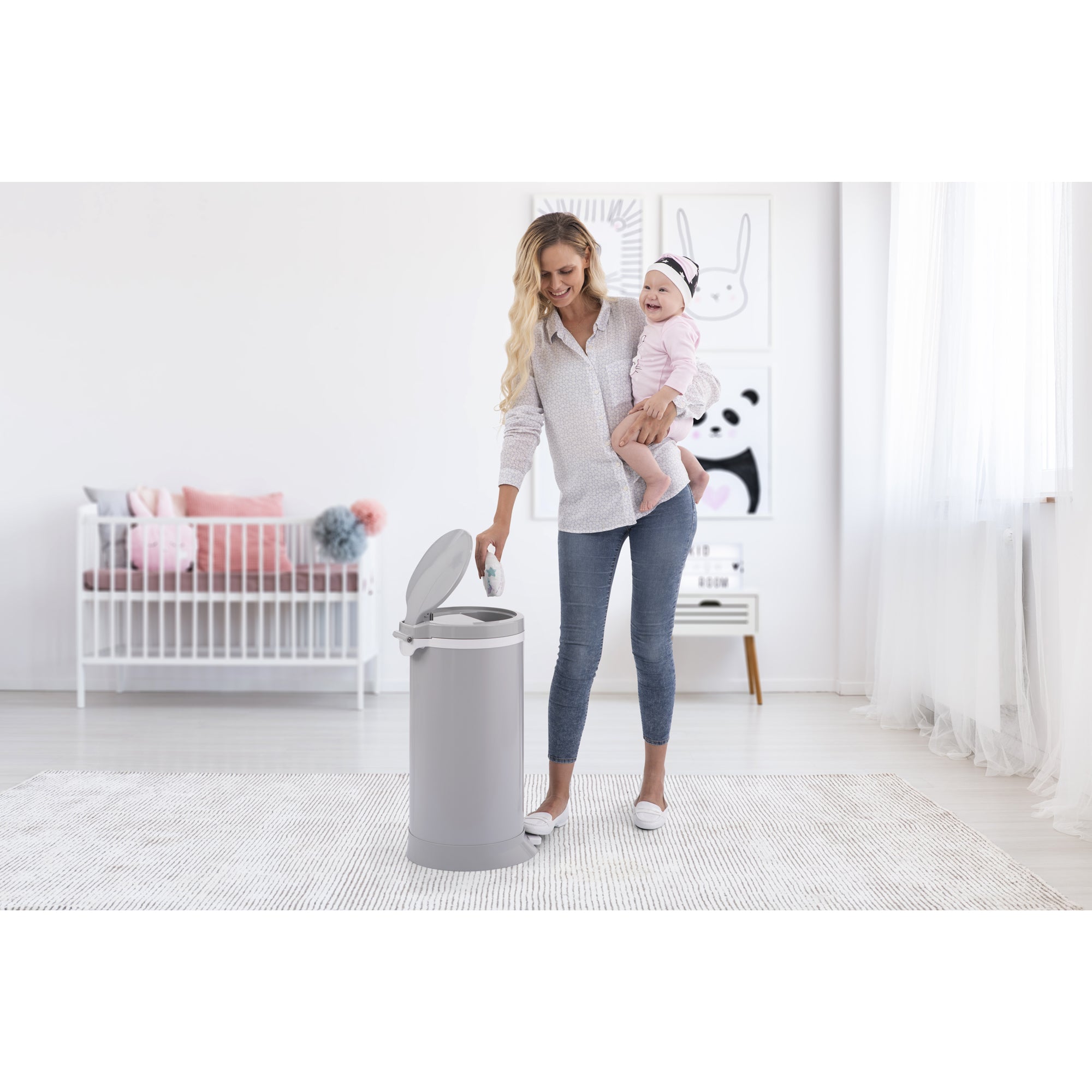 Bubula Step Steel Diaper Waste Pail with Air Tight Lid and Lock, Gray (Open Box)