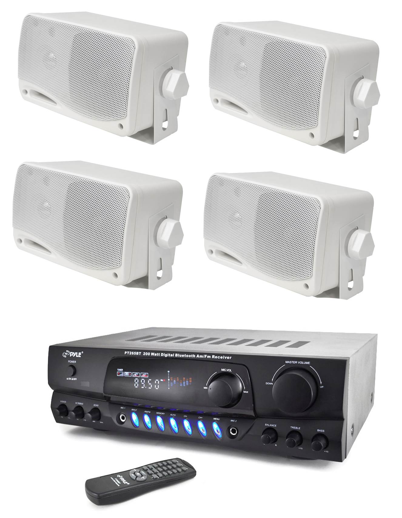 Pyle PT265BT 200 Watt Bluetooth Receiver/Amplifier + 200 Watt Mini Box Speakers