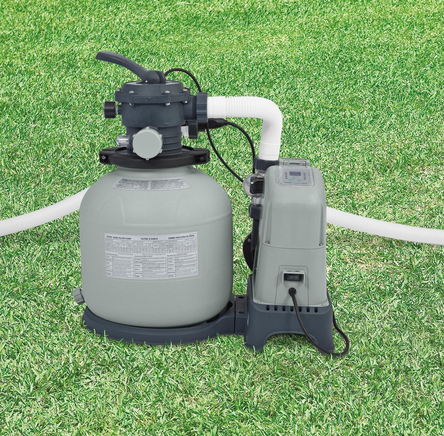Intex 1600 GPH Saltwater & Sand Filter Set & Intex Deluxe Wall-Mounted Skimmer