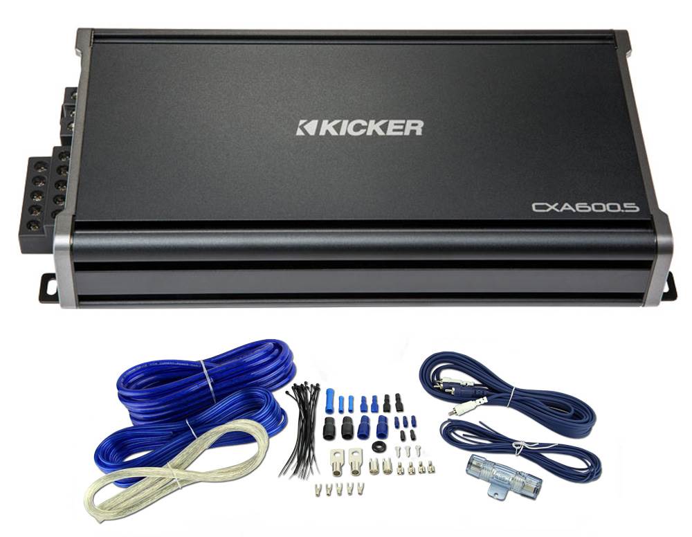 Kicker CXA600.5 1200W 5 Channel Car Amplifier 43CXA6005 + 4-Gauge Amp Kit+RCA