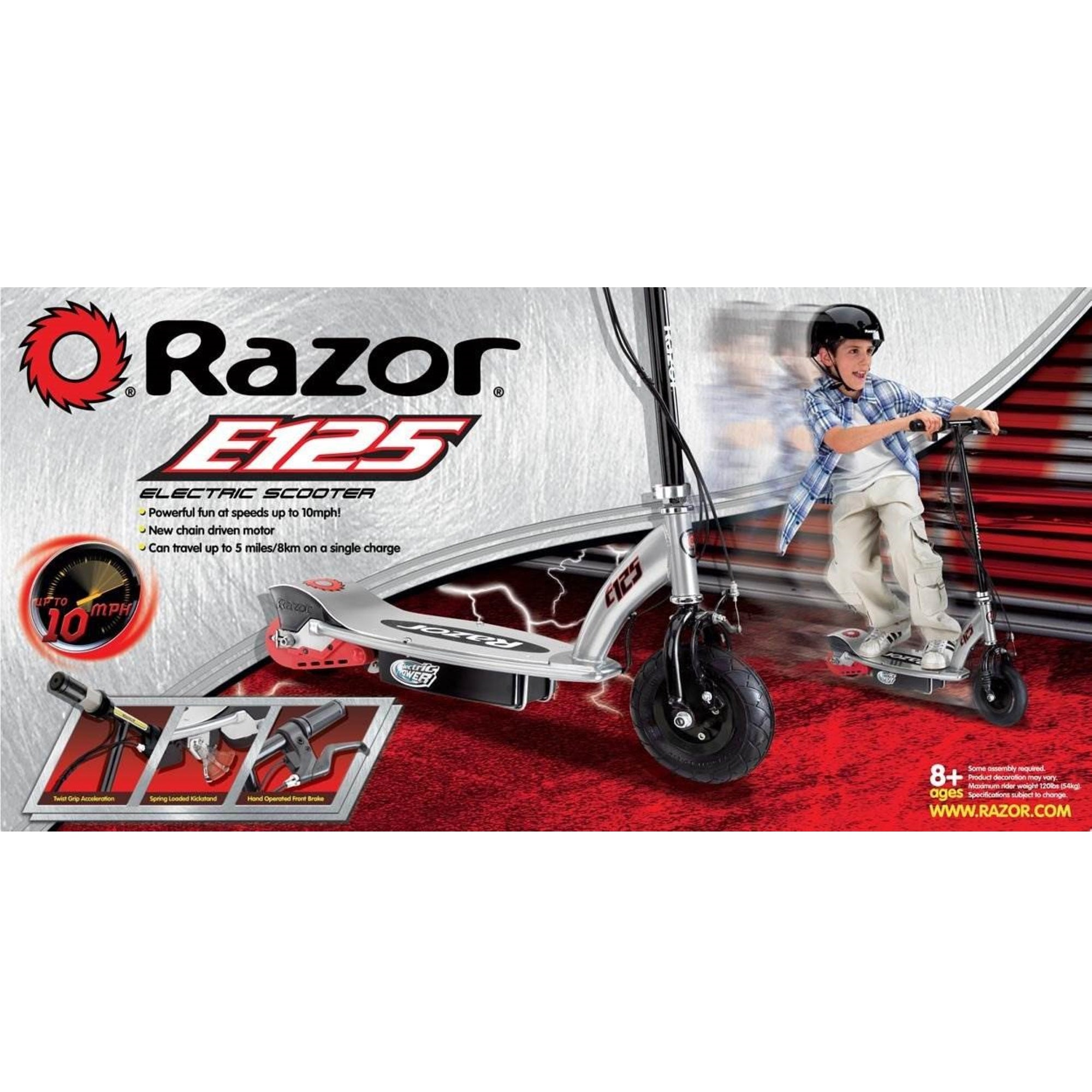 Razor E125 Kids Motorized 24V Electric Ride-On Scooter w/ Helmet & Pads, Black