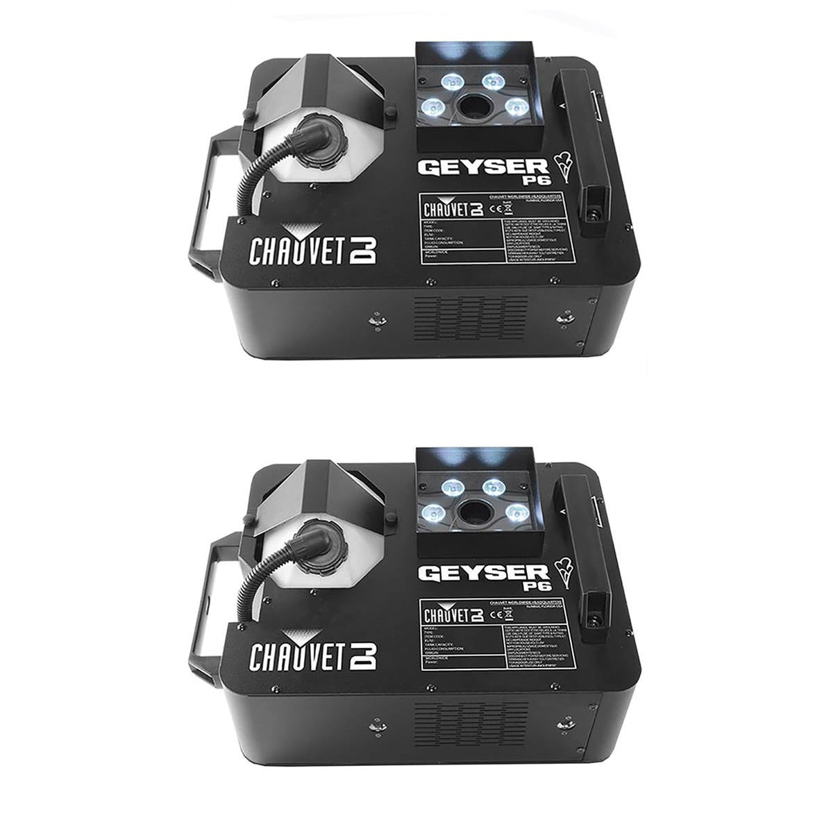 2-Pack Chauvet Geyser P6 Fog Machines With Penta-Color LEDs | 2 x GEYSER-P6