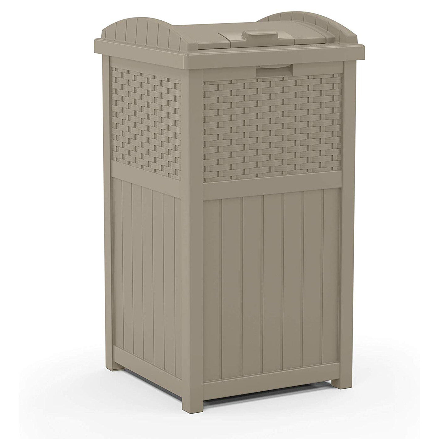 Suncast Wicker Resin Hideaway Trash Can with Latching Lid, Dark Taupe (Used)