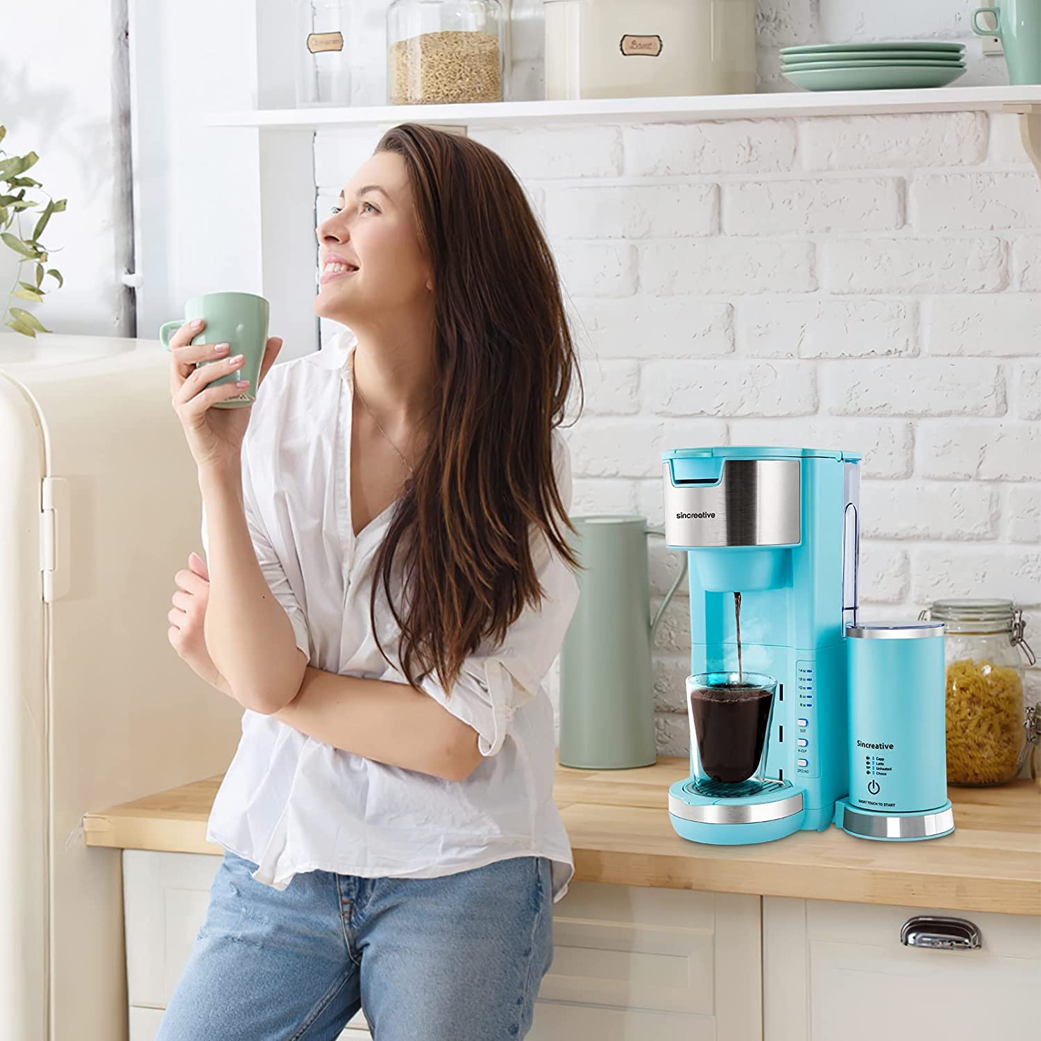 Sincreative Single Coffee Maker Cappuccino Machine w/ Milk Frother (Open Box) - VMInnovations