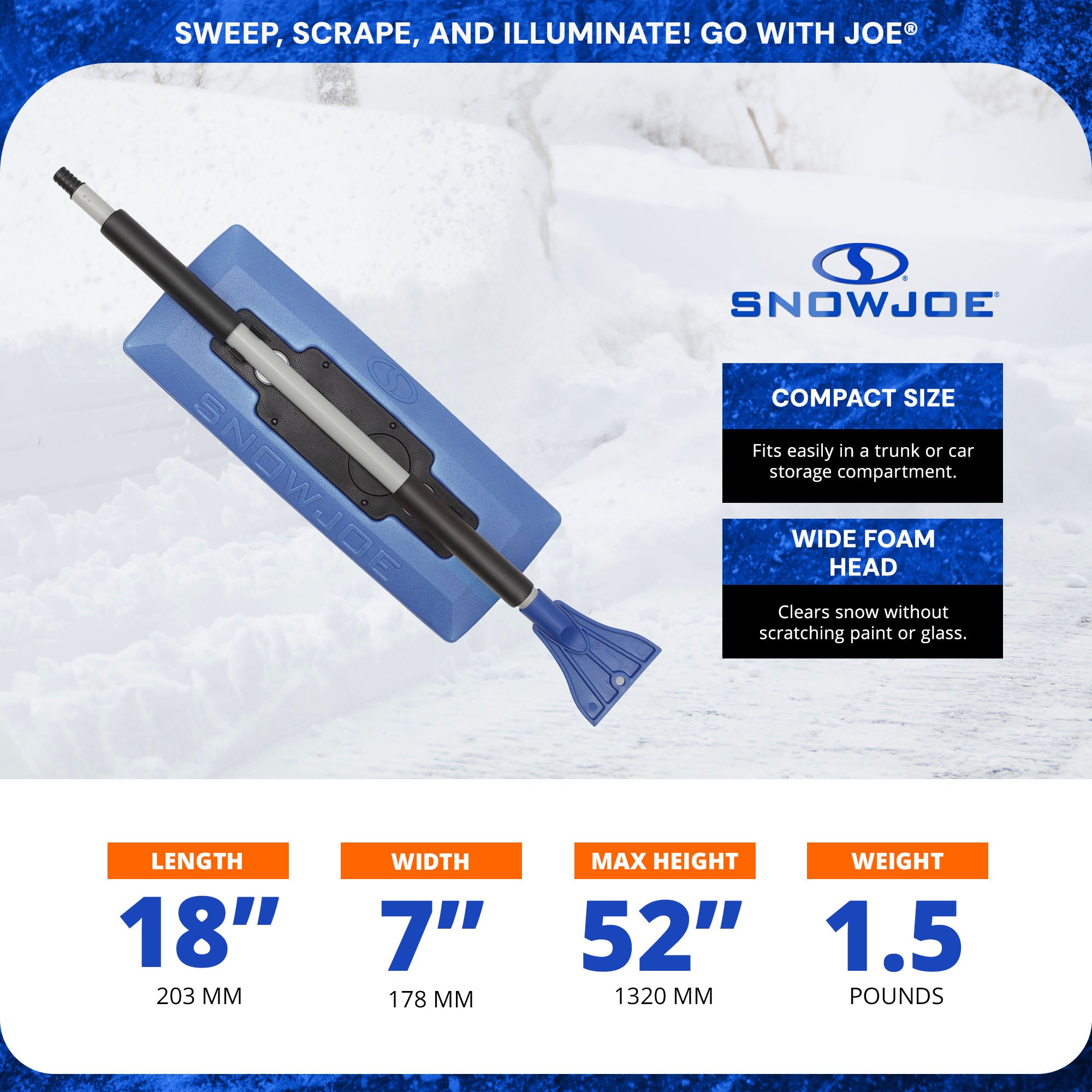 Snow Joe LED Illum n Broom LED Lighted 4 in 1 Snow Broom & Ice Scraper (Used)