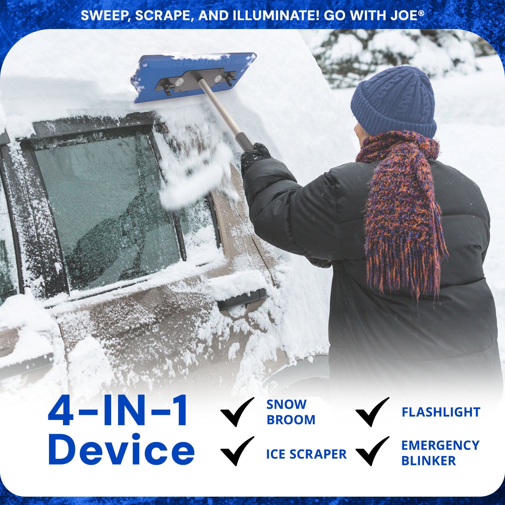 Snow Joe LED Illum n Broom LED Lighted 4 in 1 Snow Broom & Ice Scraper (Used)