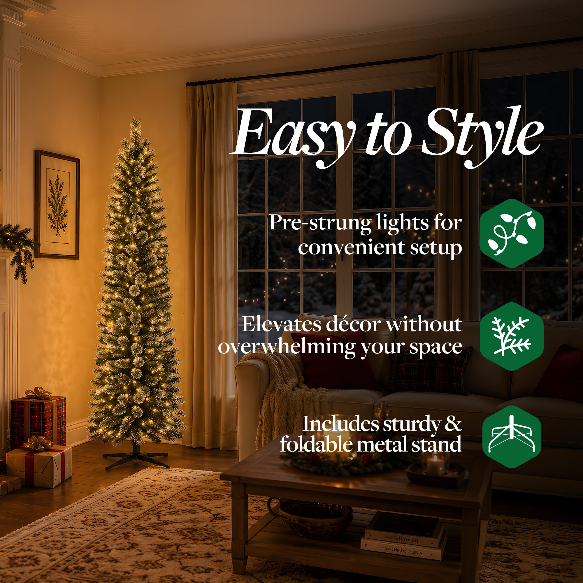 Home Heritage 7' Pine Artificial Christmas Tree, PreLit 350 Clear Lights(Used)