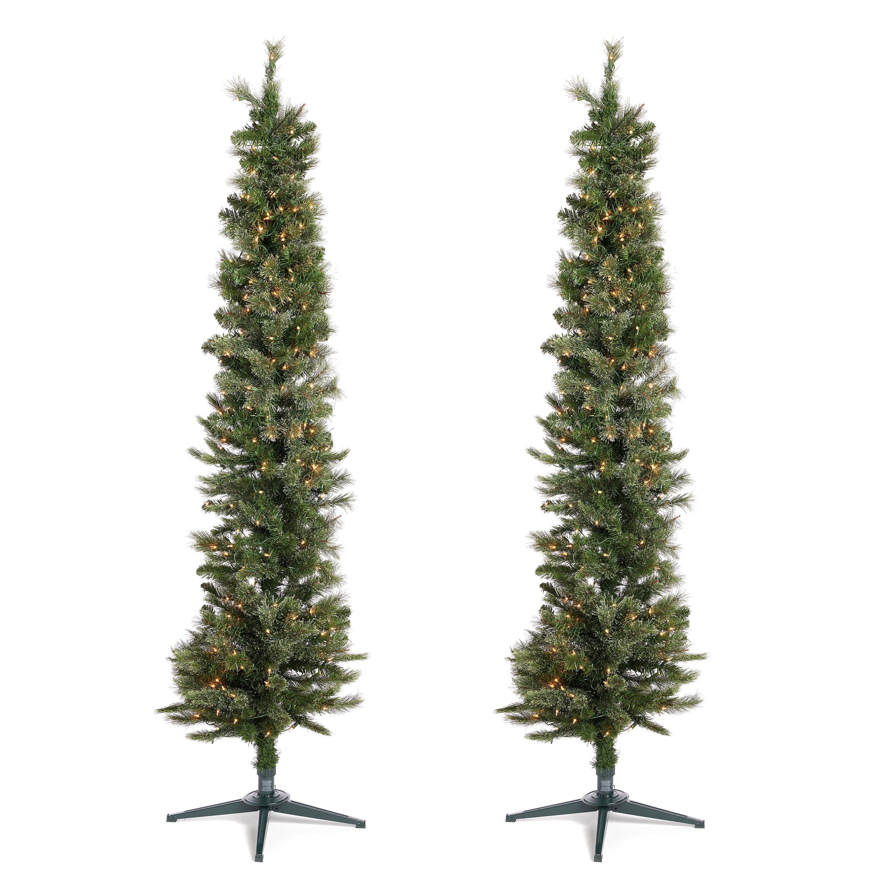Home Heritage Stanley 7' Prelit Slim Pencil Artificial Holiday Tree, (2 Pack)