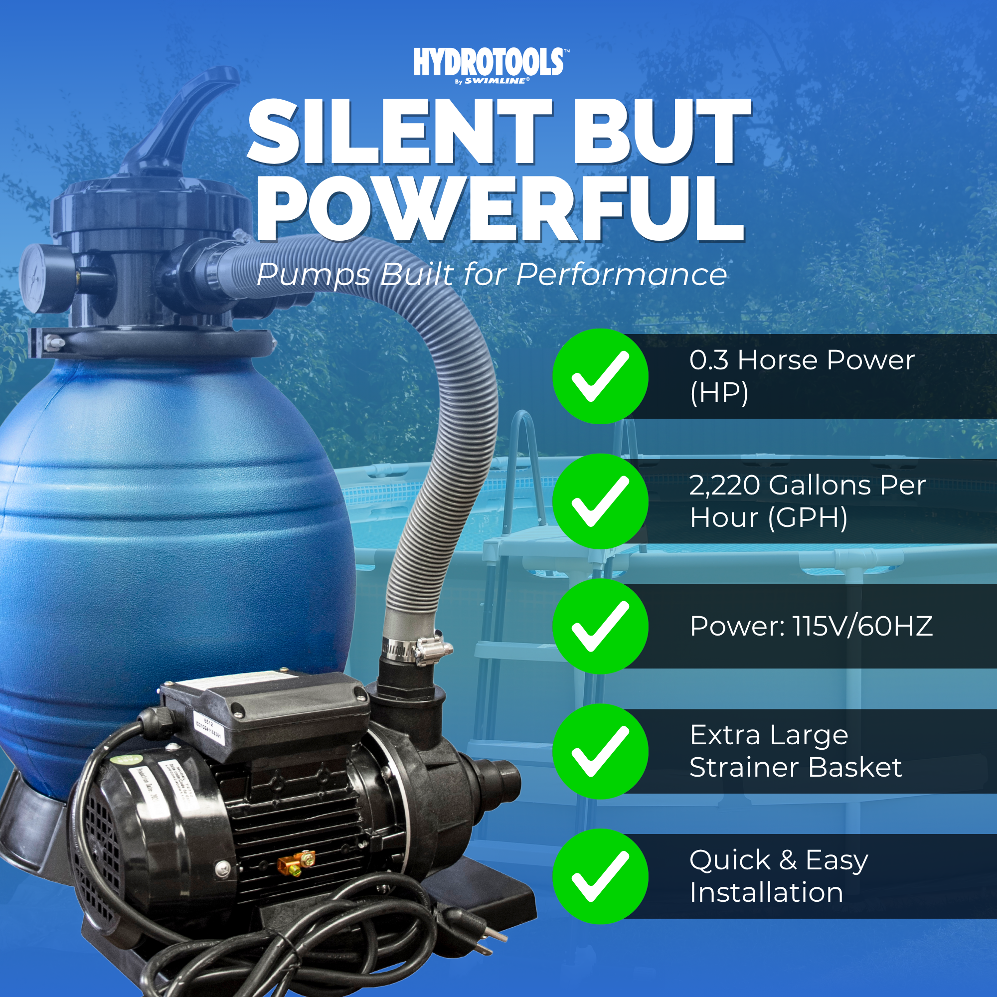 HYDROTOOLS by Swimline 12" Sand Filter Combo w/ Stand, 1900 GPH, 42lb Capacity