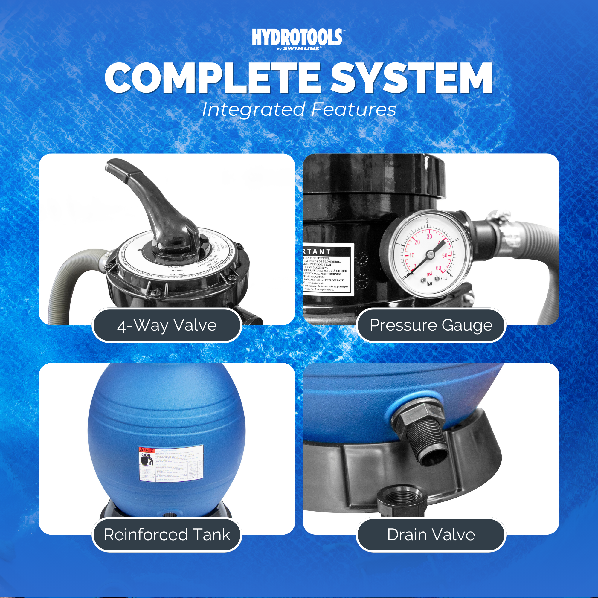 HYDROTOOLS by Swimline 12" Sand Filter Combo w/ Stand, 1900 GPH, 42lb Capacity