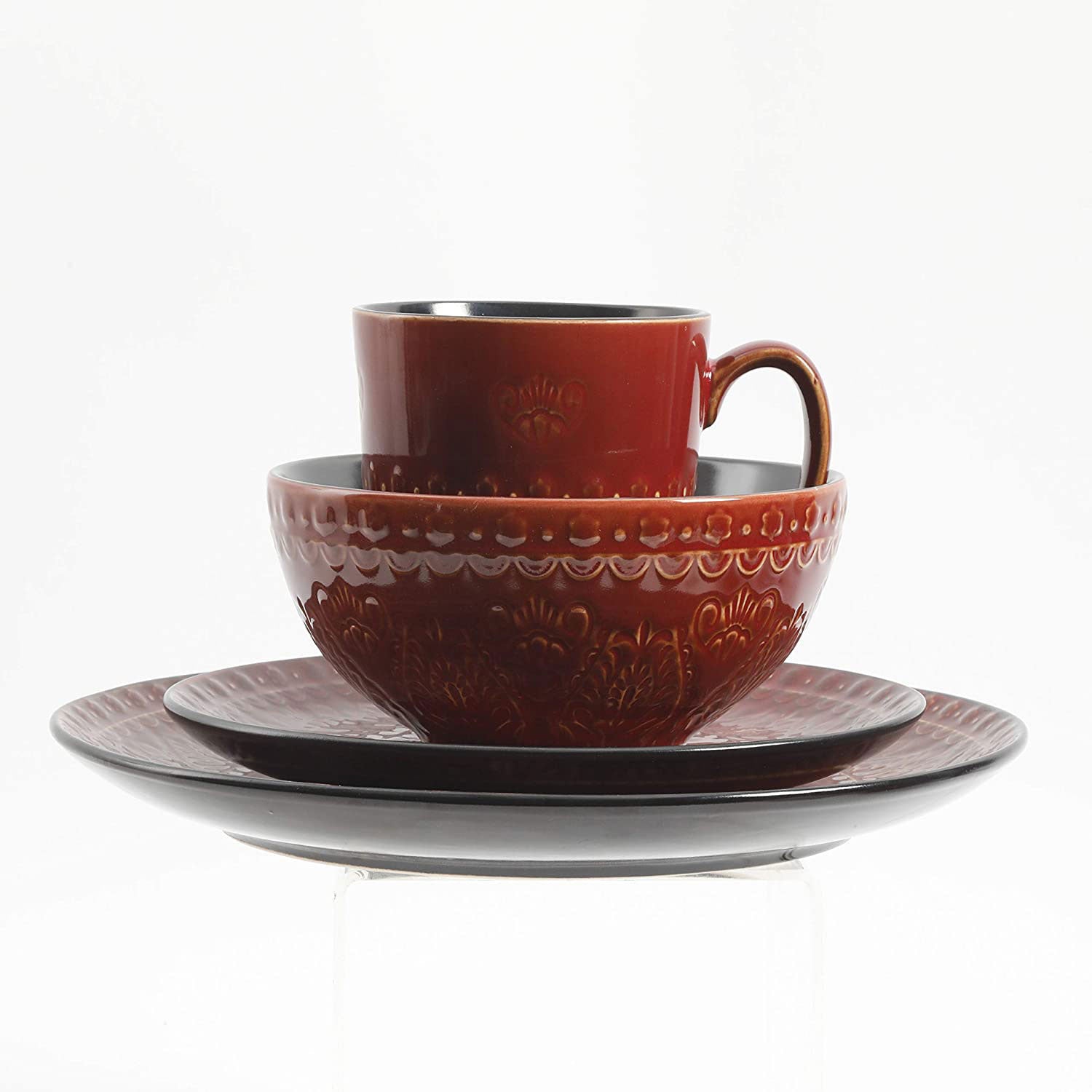 Gibson Elite Milanto Durable Stoneware Glazed, 16-Piece Set, Red (Open Box) - VMInnovations