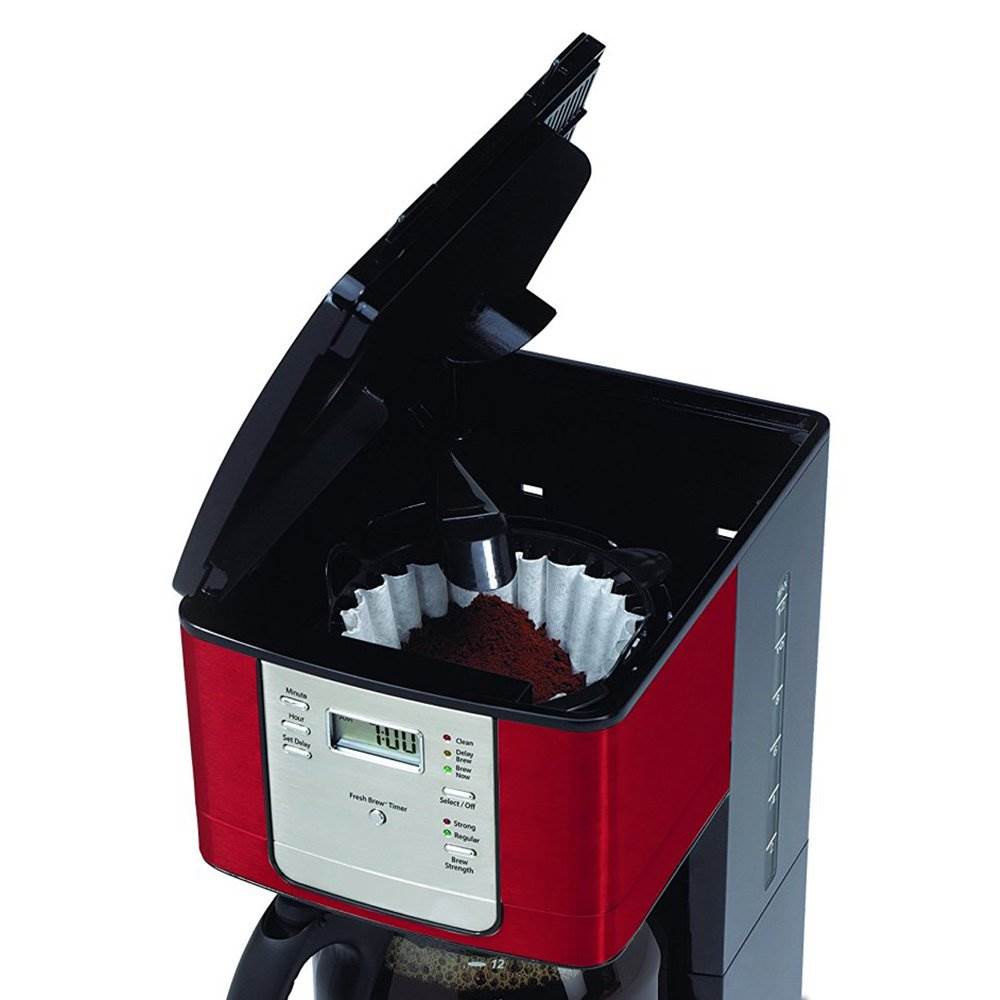 Mr. Coffee 12-Cup Auto-Pause Programmable Stylish Coffee Maker, Red (Open Box)