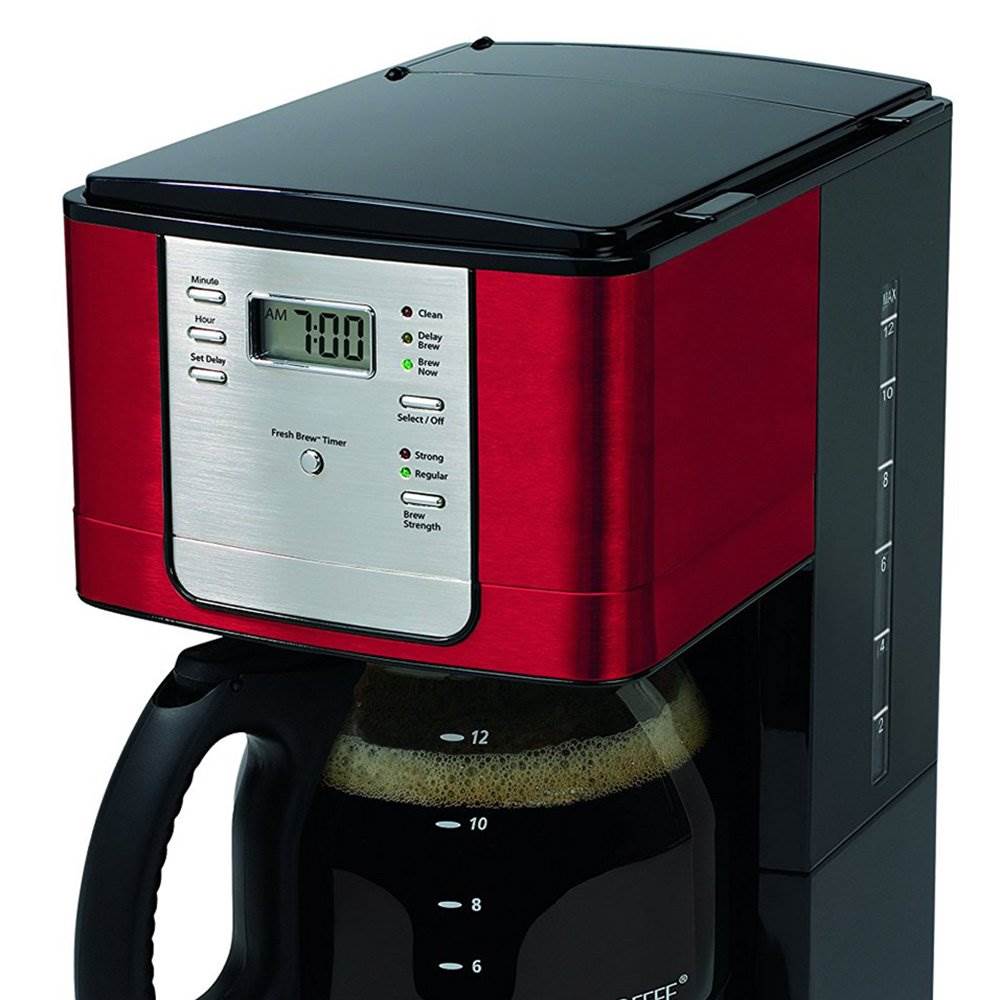 Mr. Coffee 12-Cup Auto-Pause Programmable Stylish Coffee Maker, Red (Open Box)
