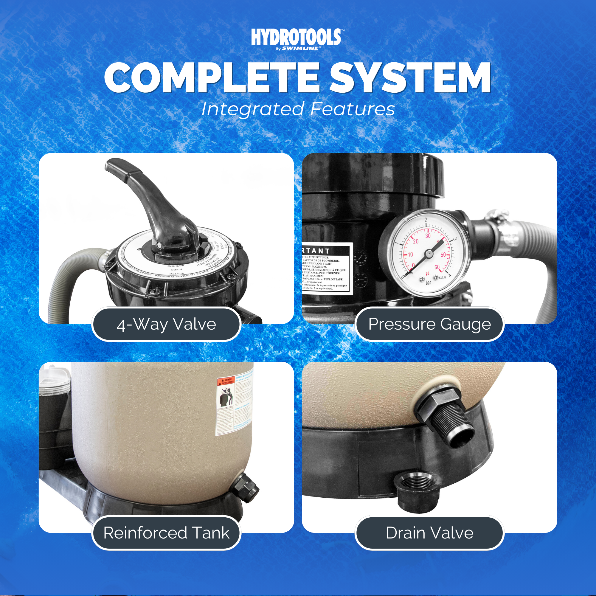 HYDROTOOLS by Swimline 14" Sand Filter Combo w/ Stand, 2400 GPH, 60lb Capacity