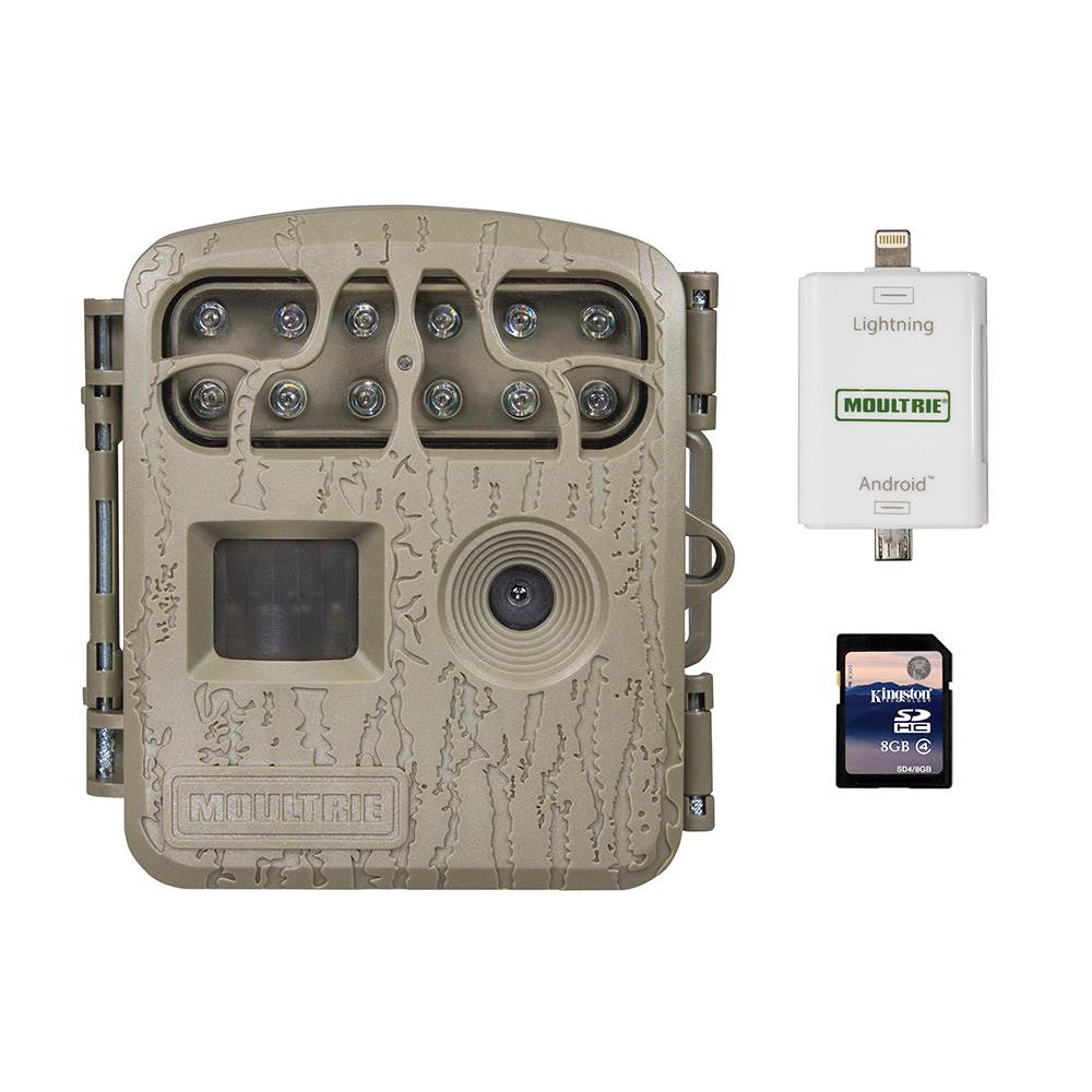 Moultrie 6 MP Infrared Game Camera + Smartphone SD Card Reader + 8GB SD Card