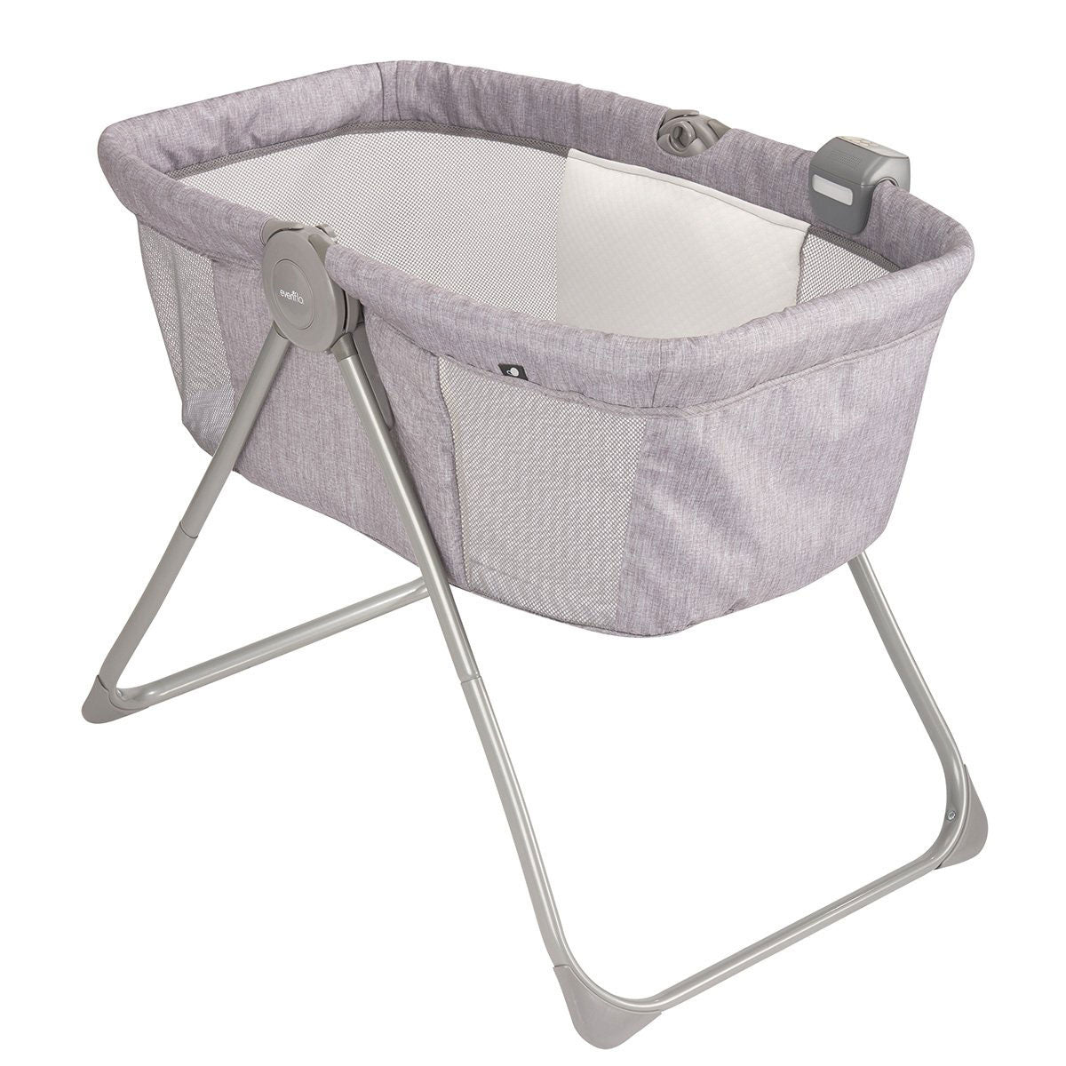 Evenflo Loft Portable Bassinet Crib with Bluetooth Speaker, Chevron Melange Gray