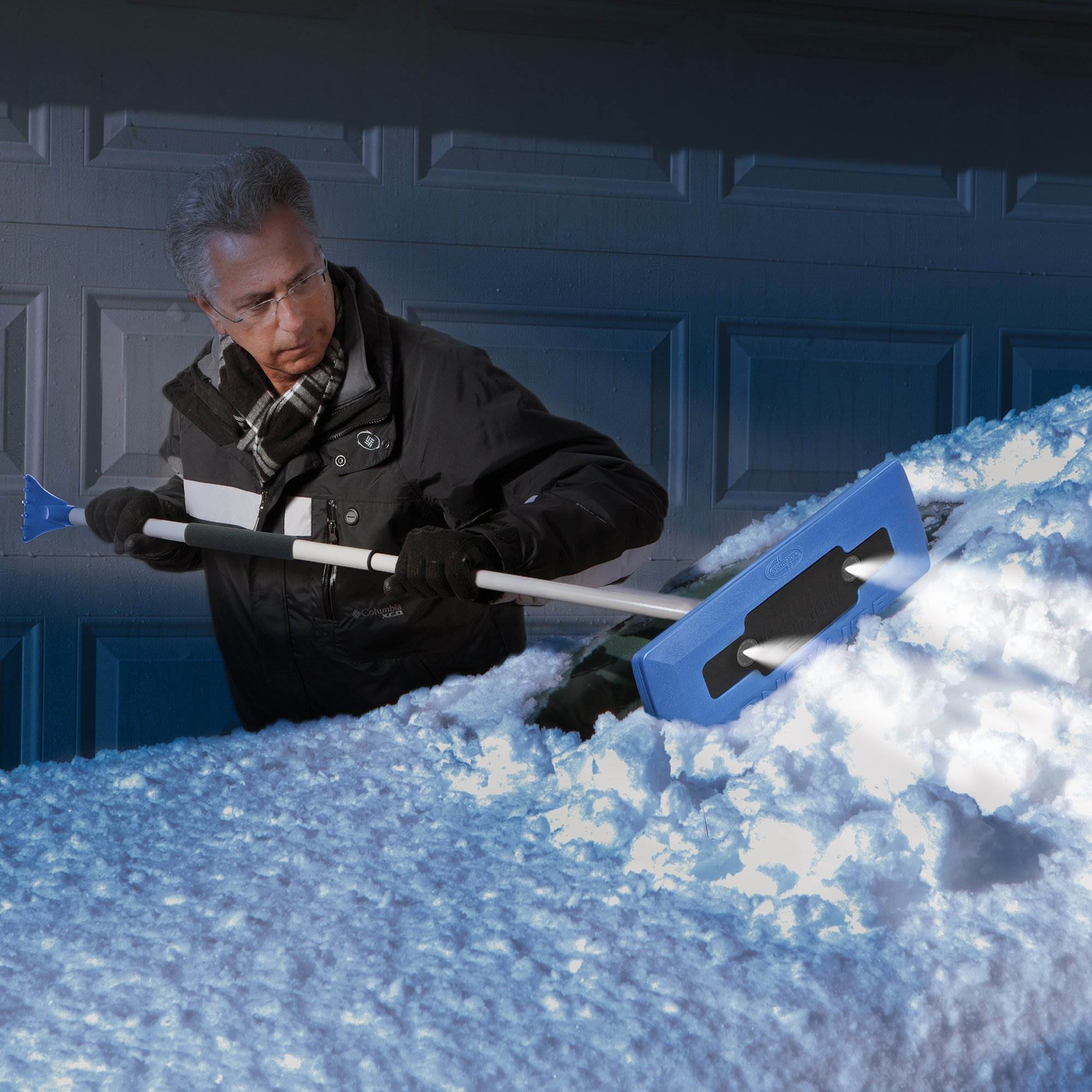 Snow Joe Illum-n-Broom LED Lighted 4-in-1 Snow Broom + Ice Scraper (2 Pack)
