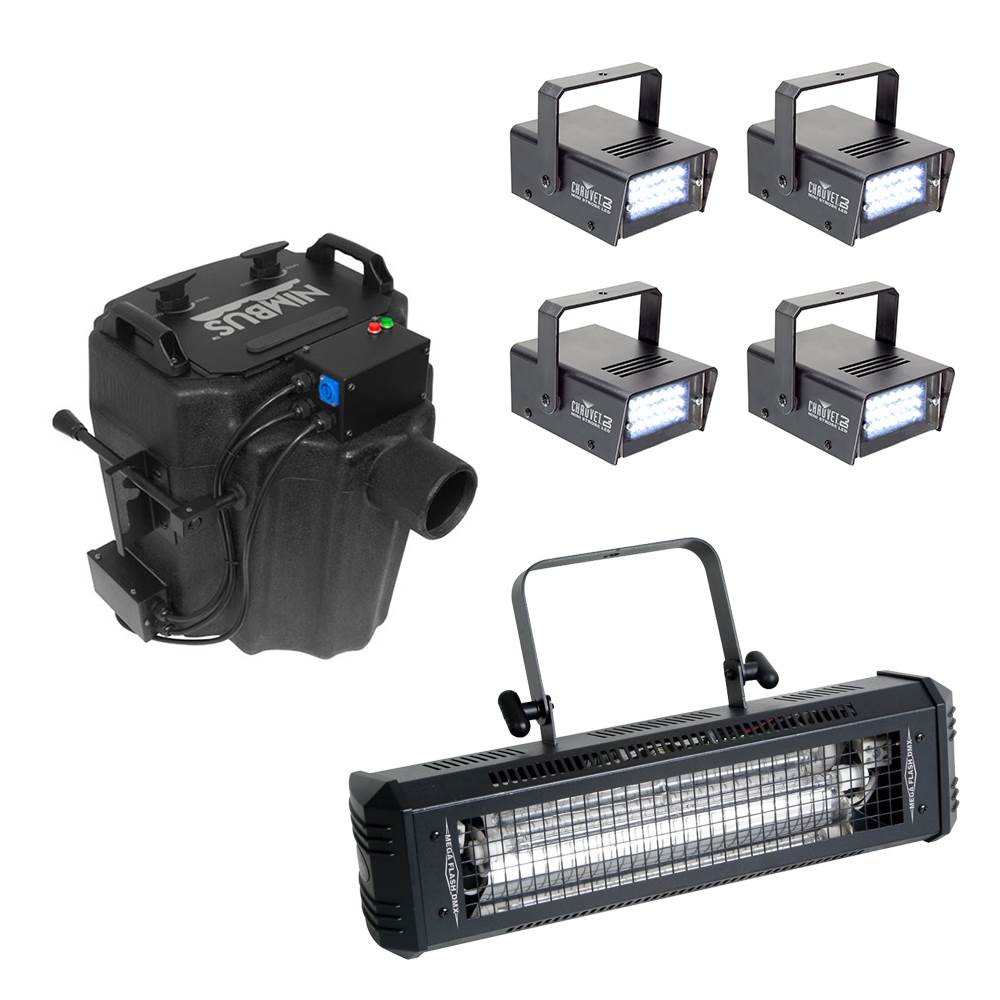 Chauvet Nimbus Smoke Fog Machine + Mini Strobe LEDs (4 Pack) + DMX Strobe Light - VMInnovations