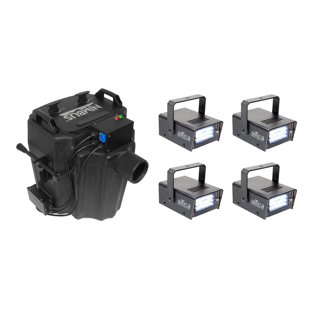 Chauvet Nimbus Dry Ice Low Lying Smoke Fog Machine + Mini Strobe 21 LED (4 Pack)