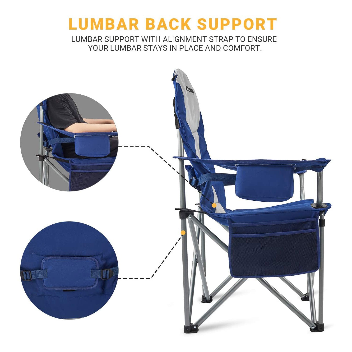 KingCamp Steel Padded Camping Folding Chair w/ Cooler Bag, Gray/Navy (Used)