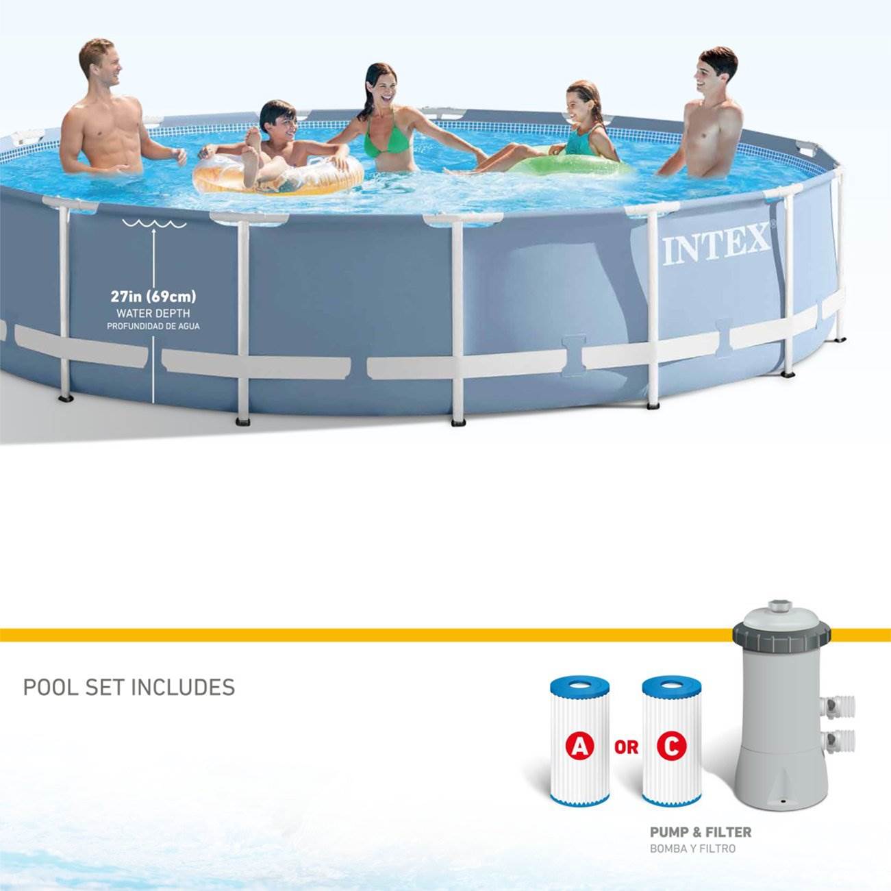 Intex 15' x 33" Prism Frame Above Ground Swimming Pool Set with Pump (Open Box)