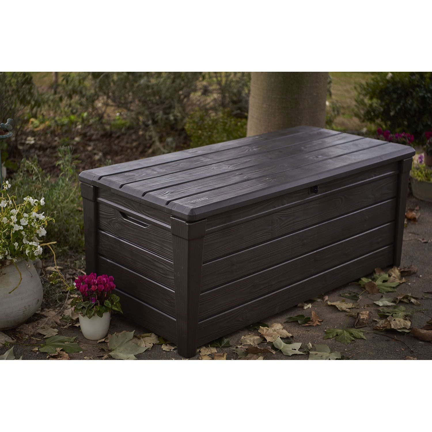 Keter Weatherproof Large 120 Gallon Pool Storage Deck Box, Brown (Open Box) - VMInnovations