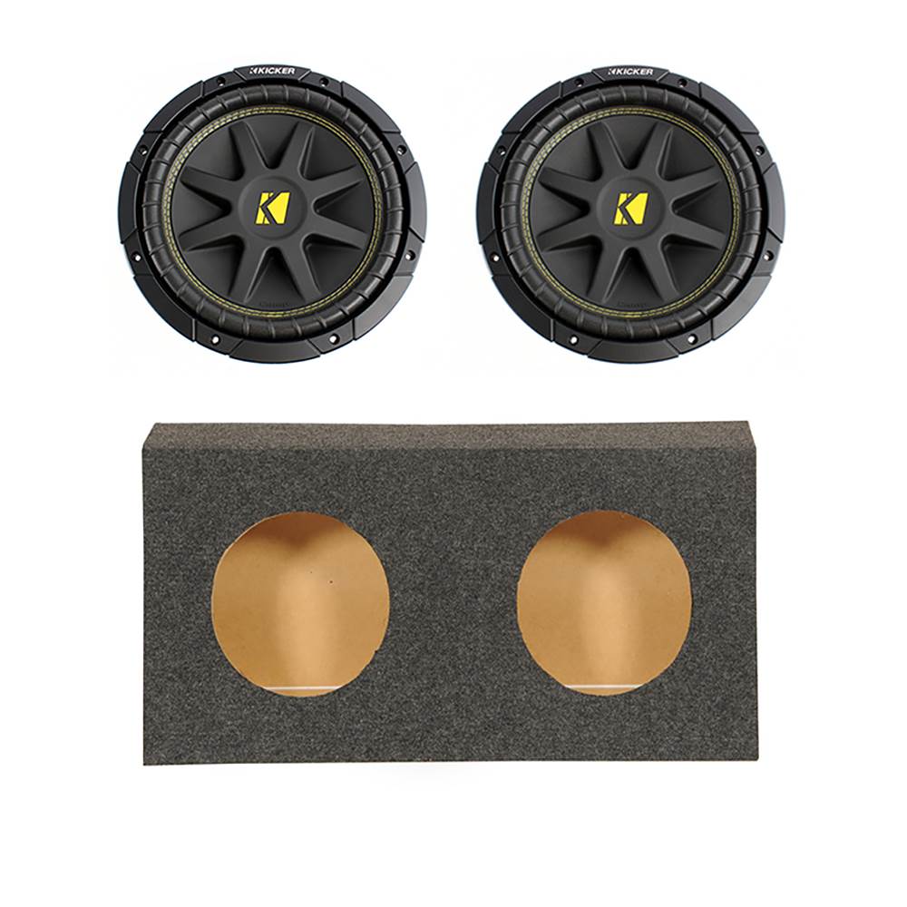 Kicker 10 Inch 600W COMP Car Subwoofers (2) + Dual Speaker Box for Jeep Wrangler