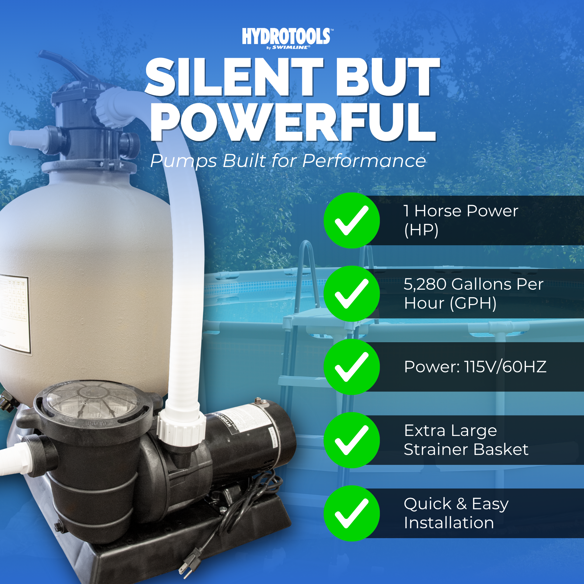 HYDROTOOLS by Swimline 19" Sand Filter Combo w/ Stand, 4500 GPH, 175lb Capacity