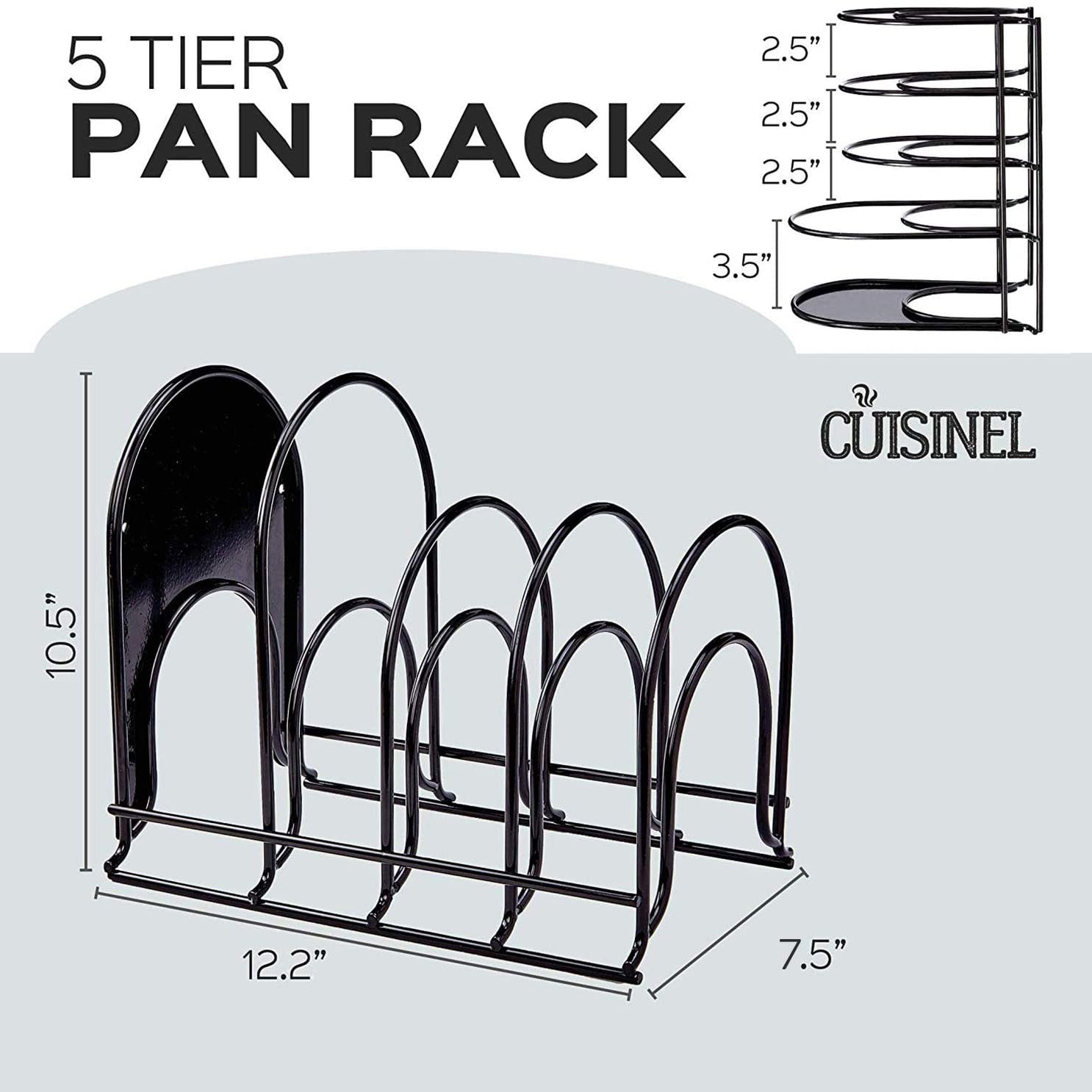 Cuisinel 12.2 In Extra Large 5 Pan & Pot Organizer 5 Tier Rack, Black (Open Box) - VMInnovations