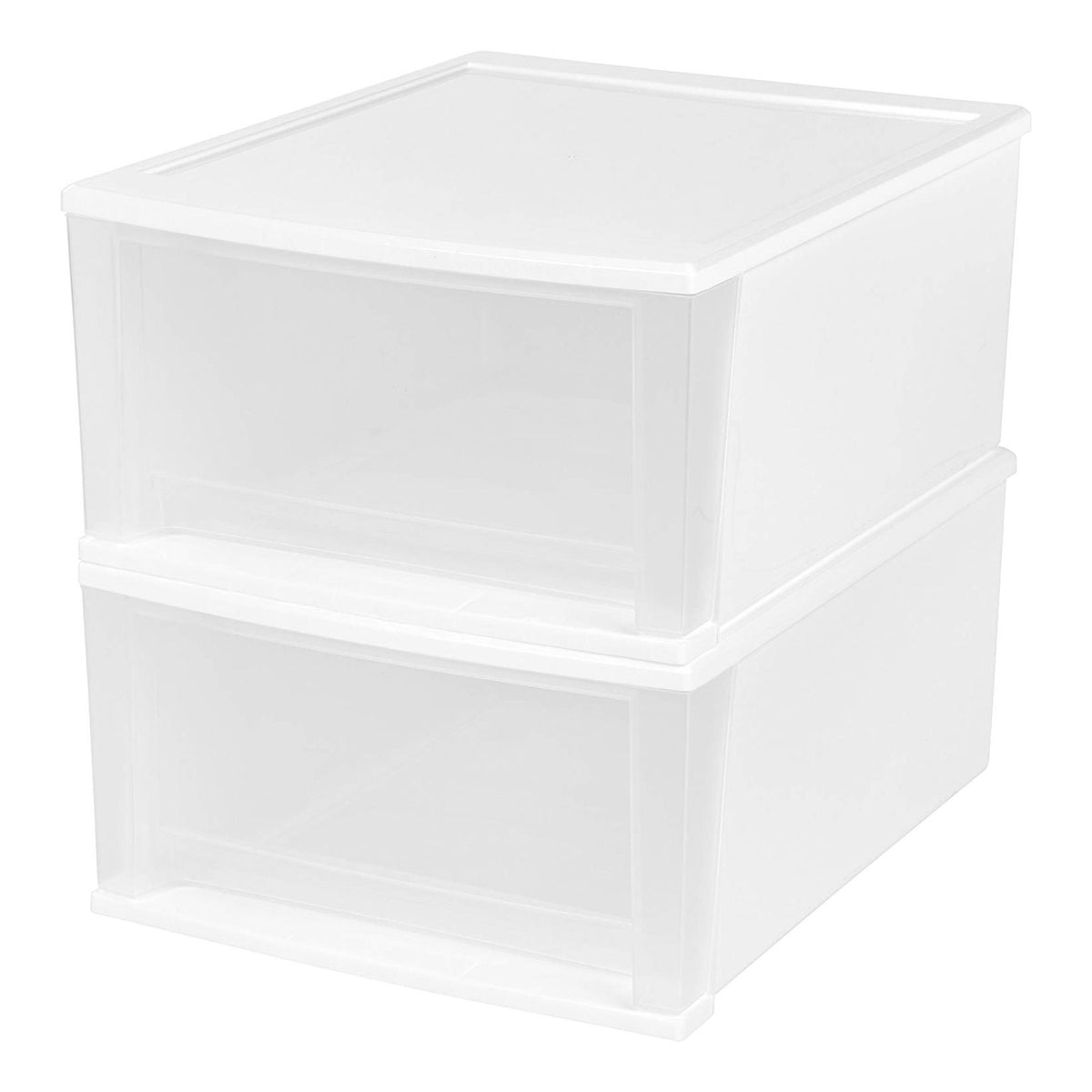 IRIS Medium 32 Qt Stackable Pull Out Clear Front Plastic Drawer, White (2 Pack)