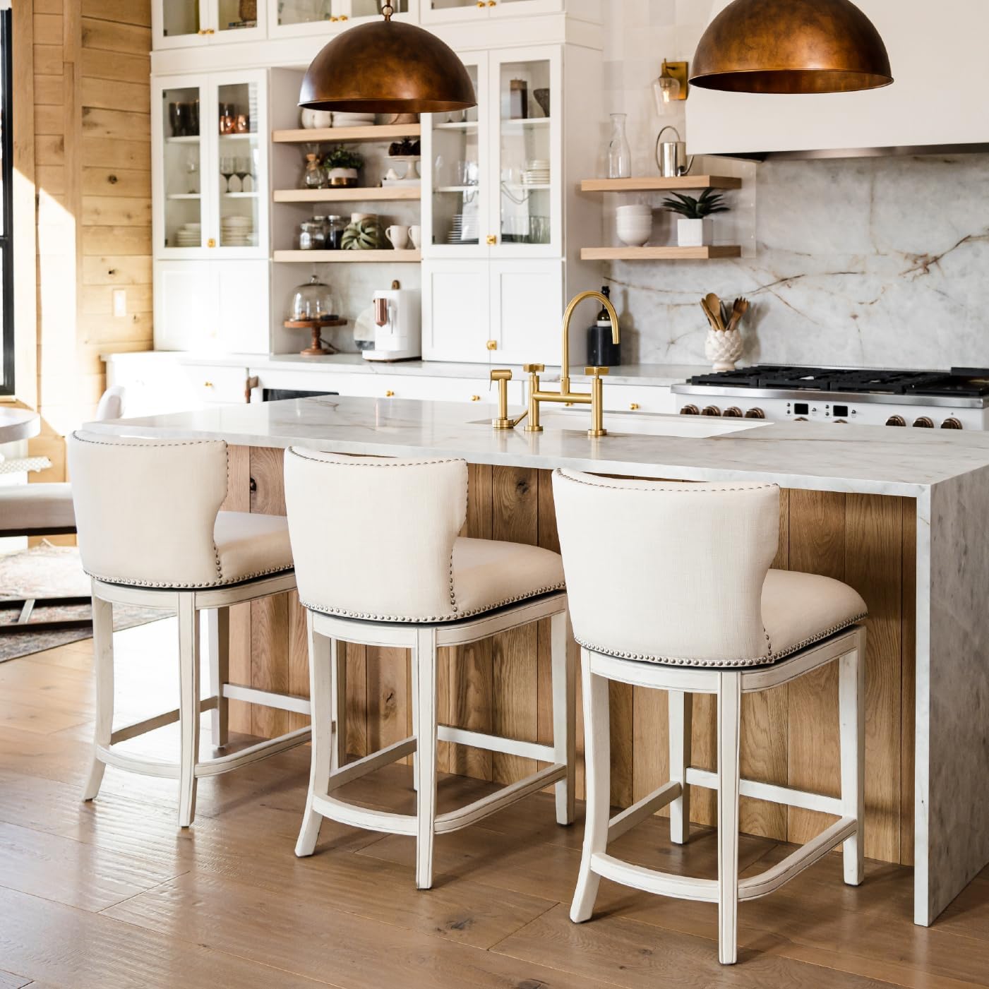Maven Lane Hugo Tufted-Back Kitchen Swivel Stool White Oak, Counter Height(Used)
