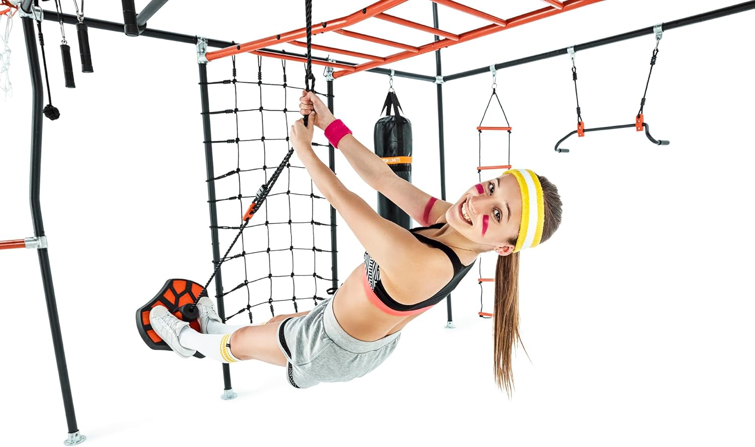Monkey Bar Box A + Monkey Bar Box B + Monkey Bar Box C + Monkey Bar Box E + Monkey Bar Box F + Monkey Bar Box G + Cargo Net (XL/L) + Quest Shade Cover (Large) + Bungee Rope + Bounce Swing only (no bungee) + Gym Rope - VMInnovations