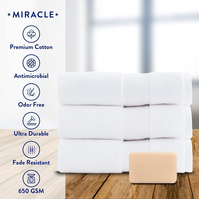 Miracle Cotton and Silver Ion Antimicrobial Plush Bathroom Hand Towel, White