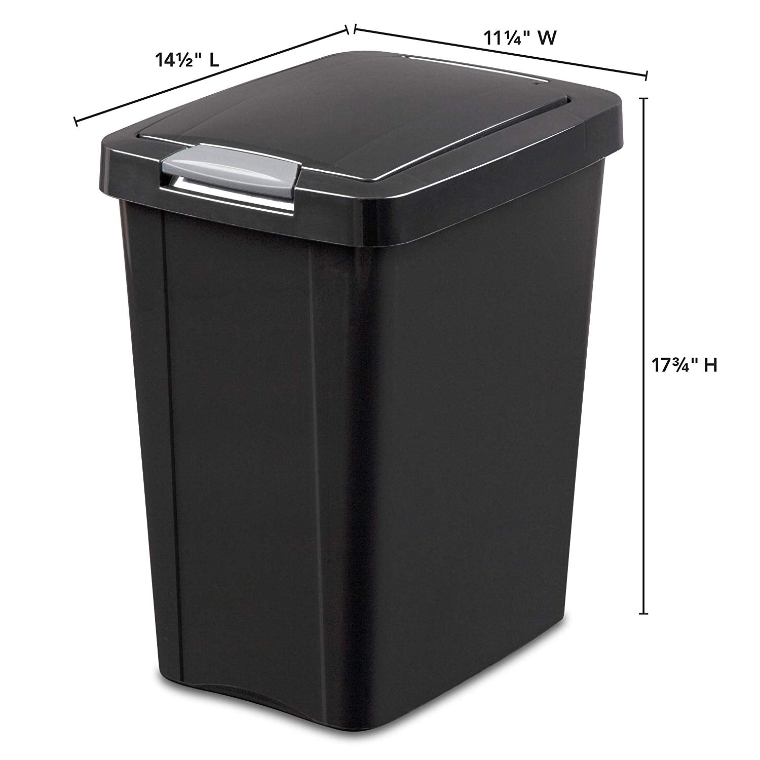 Sterilite 10439004 7.5 Gallon TouchTop Wastebasket with Titanium Latch, Black - VMInnovations