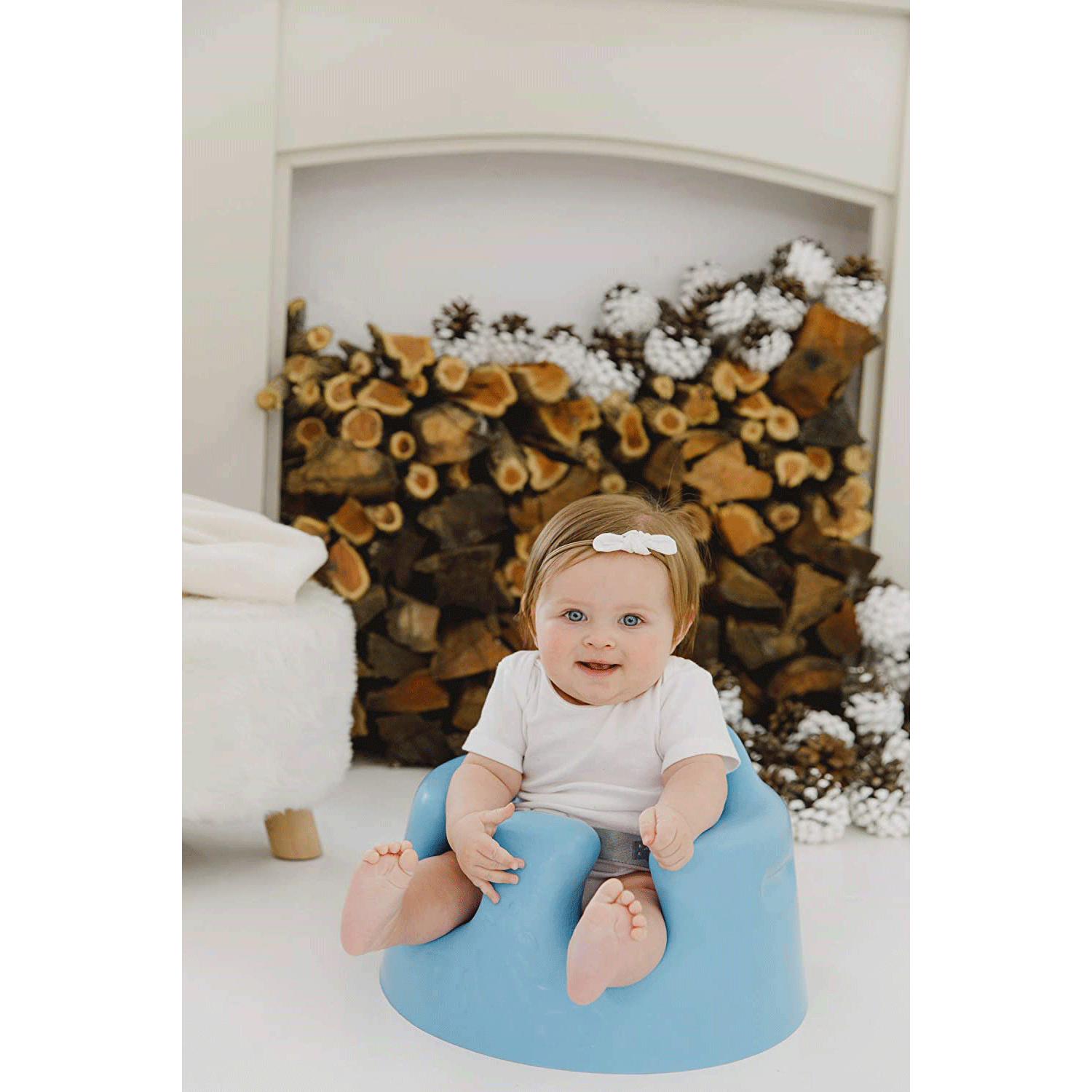 Bumbo Baby Infant Soft Foam Floor Seat w/ Play Top Tray Attachment, Powder Blue - VMInnovations