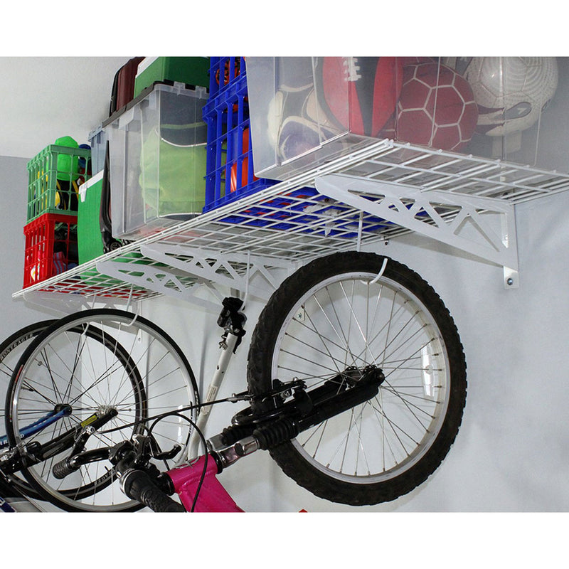 SafeRacks 18 x 36 Inch Garage Wall Shelf Two-Pack with Bike Tire Hooks, White