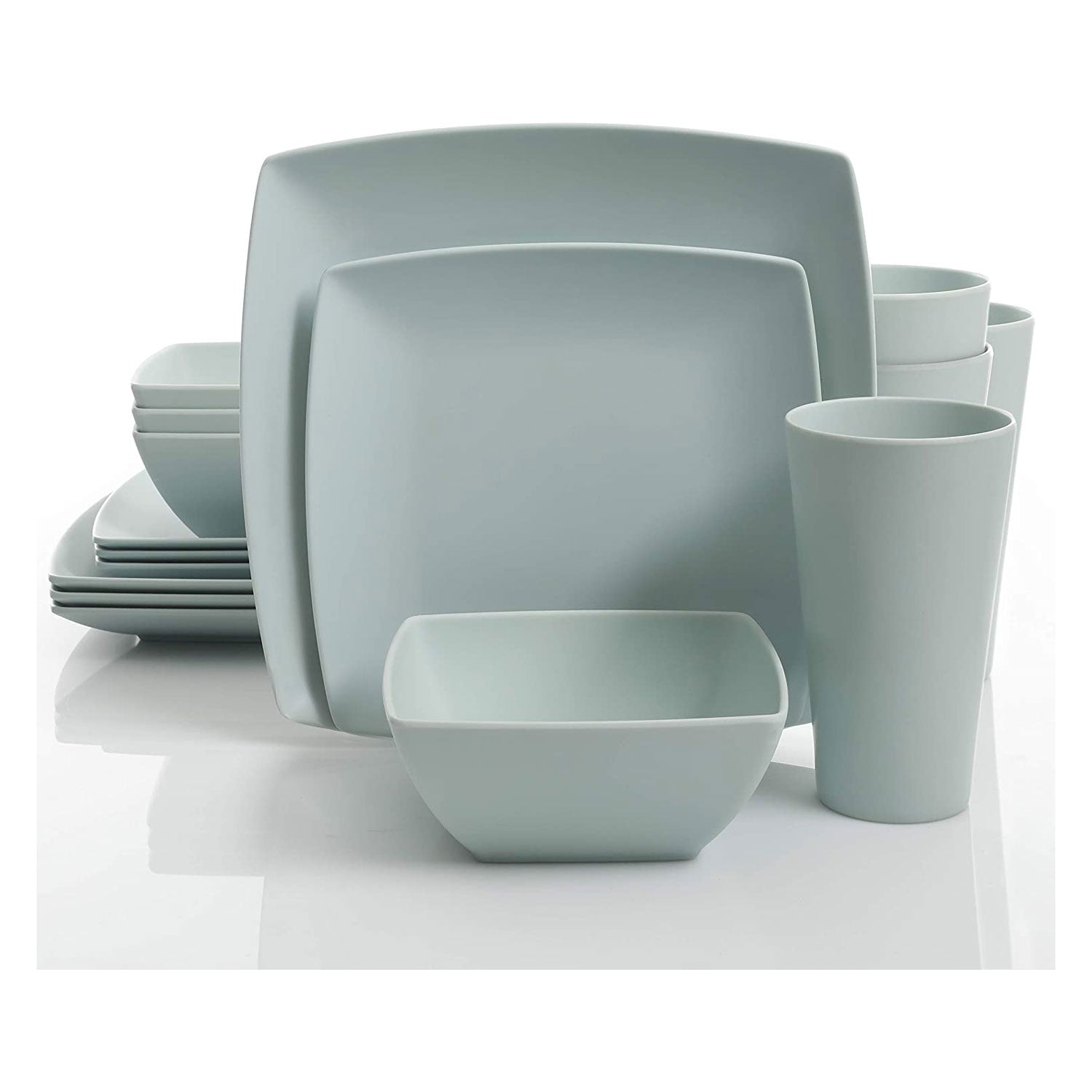 Gibson Home 16 Pc Melamine Dinnerware Set Plates, Bowls, & Cups, Mint (2 Pack) - VMInnovations