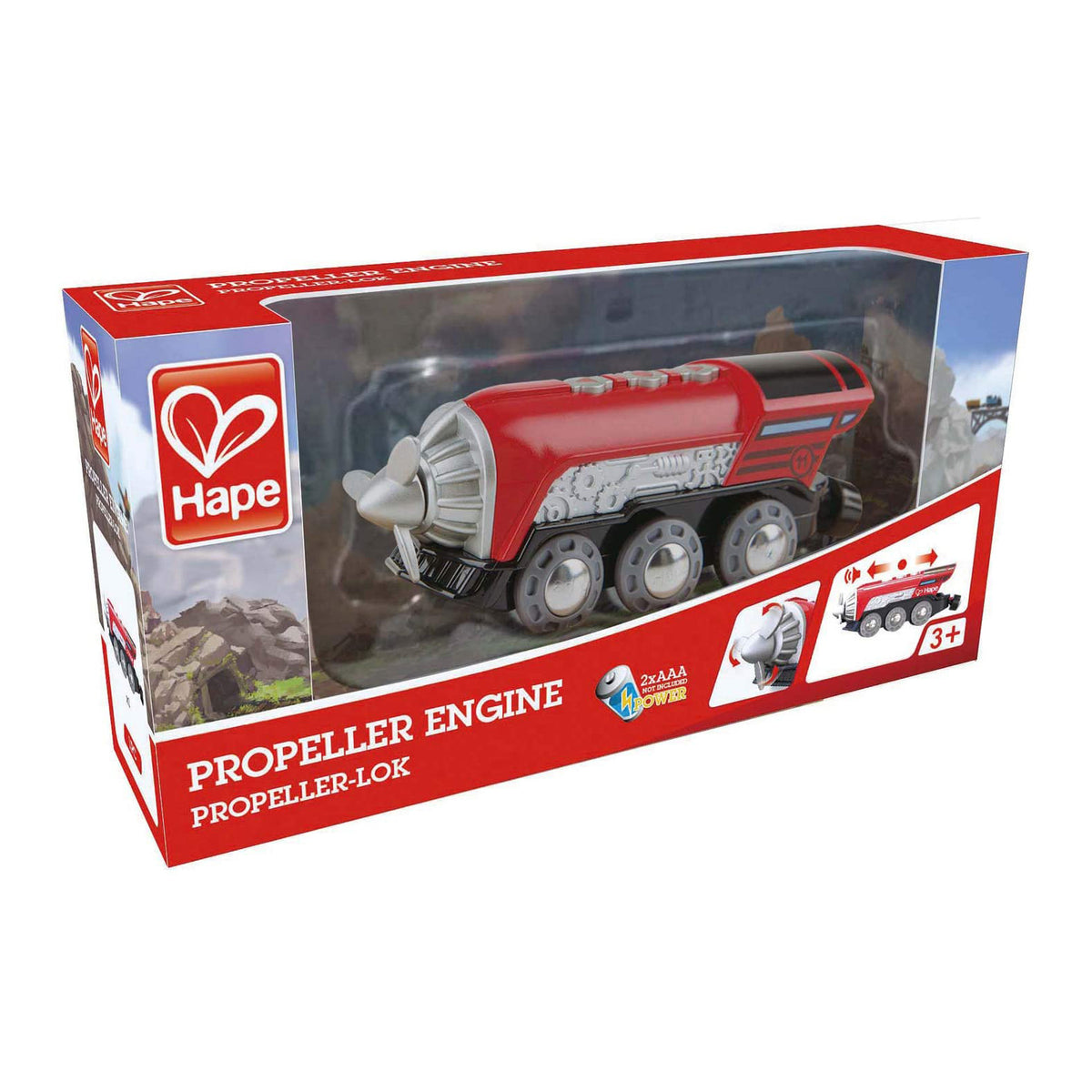 Hape Kids Wooden Magnetic Railway Rotating Propeller Steam Engine Train Toy, Red