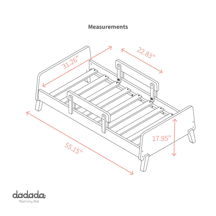 dadada Muse Low Profile Toddler Bed w/2 Removeable Side Rails, White (Open Box) - VMInnovations