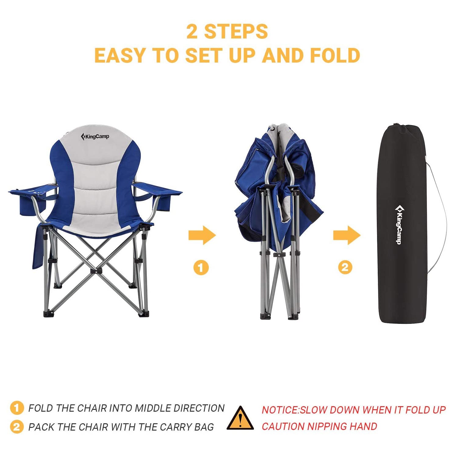 KingCamp Steel Padded Camping Folding Chair w/ Cooler Bag, Gray/Navy (Used)
