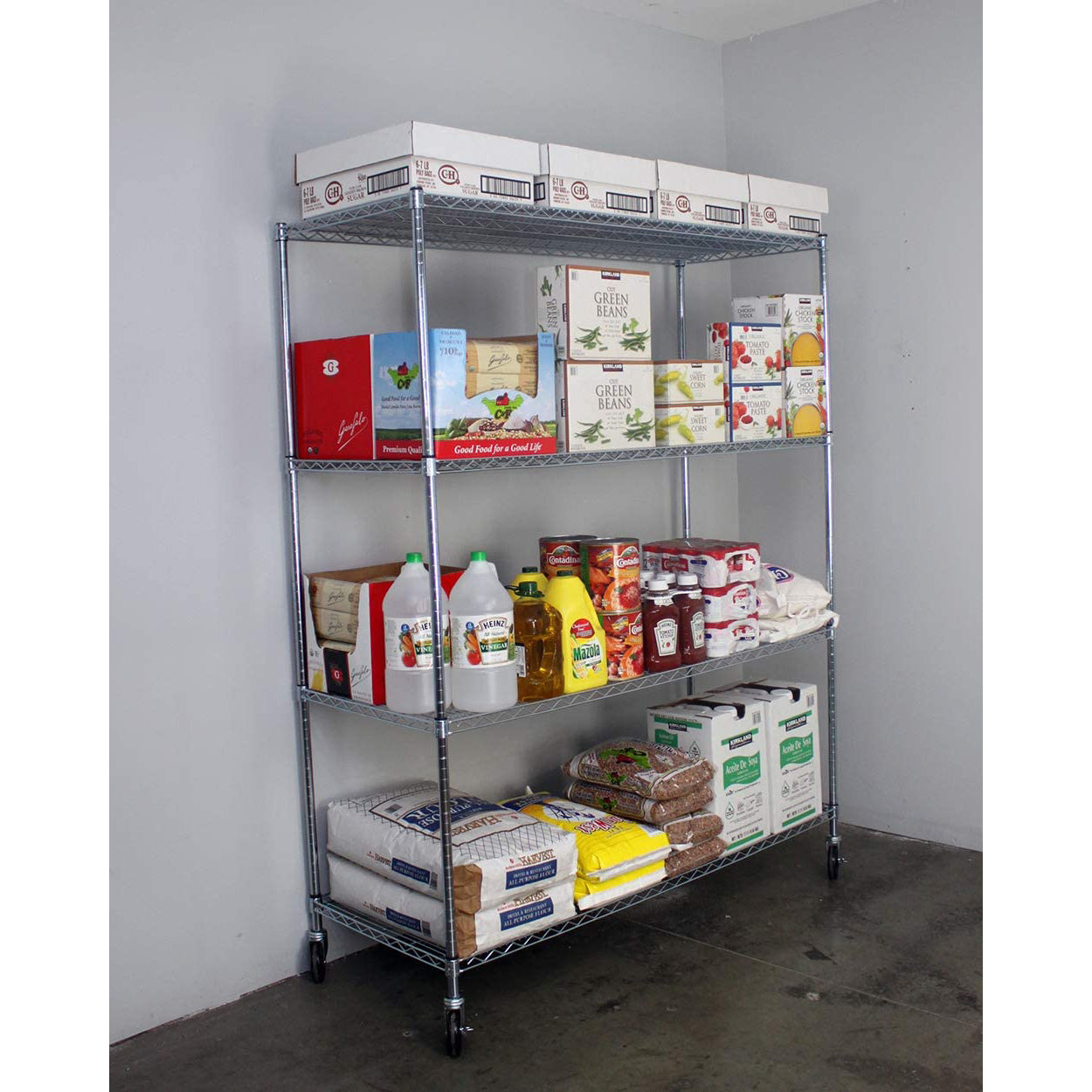 SafeRacks 24 x 60 x 72" 4 Tier Steel Wire Storage Shelving Rack w/Wheels, Silver - VMInnovations