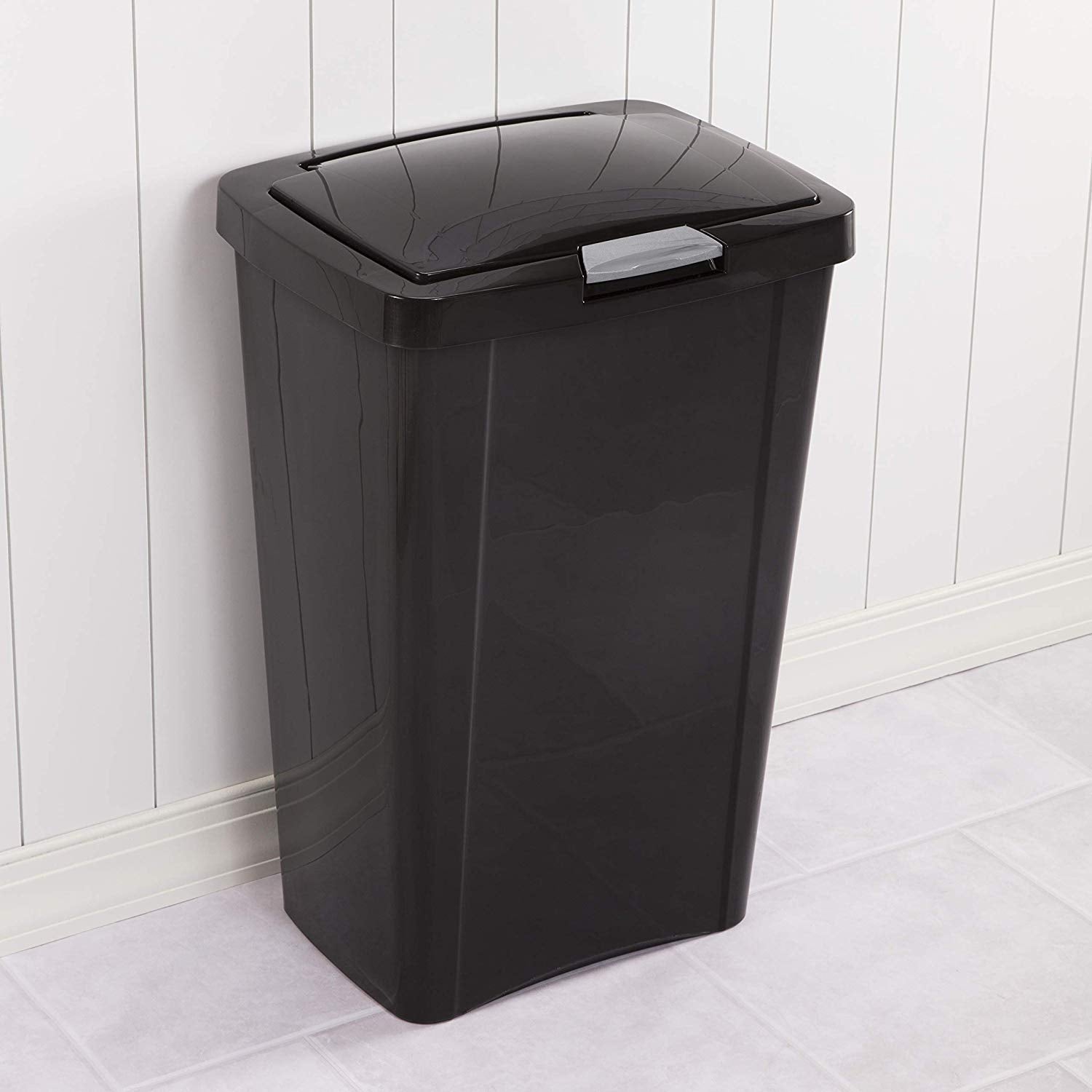 Sterilite 10459004 13 Gallon TouchTop Wastebasket with Titanium Latch, Black