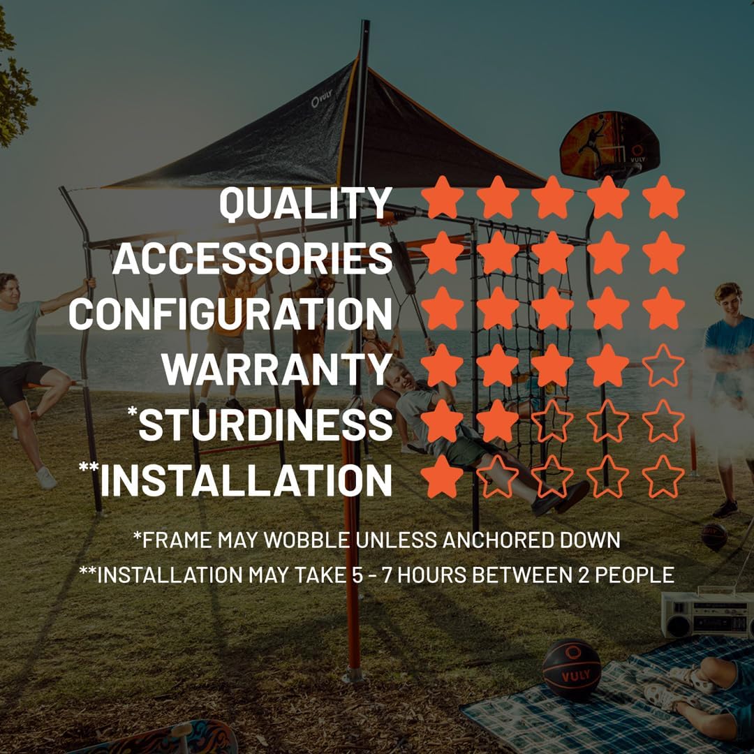Monkey Bar Box A + Monkey Bar Box B + Monkey Bar Box C + Monkey Bar Box E + Monkey Bar Box F + Monkey Bar Box G + Cargo Net (XL/L) + Quest Shade Cover (Large) + Bungee Rope + Bounce Swing only (no bungee) + Gym Rope - VMInnovations