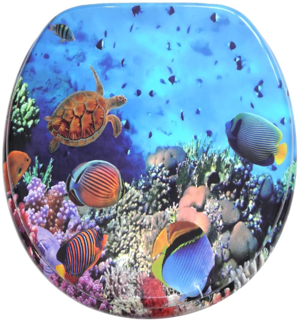 Sanilo Round Soft Molded Wood Adjustable Toilet Seat, Ocean Design (Open Box)