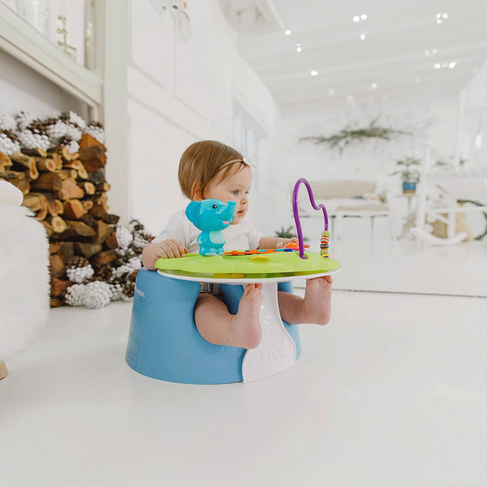 Bumbo Baby Infant Soft Foam Floor Seat w/ Play Top Tray Attachment, Powder Blue - VMInnovations
