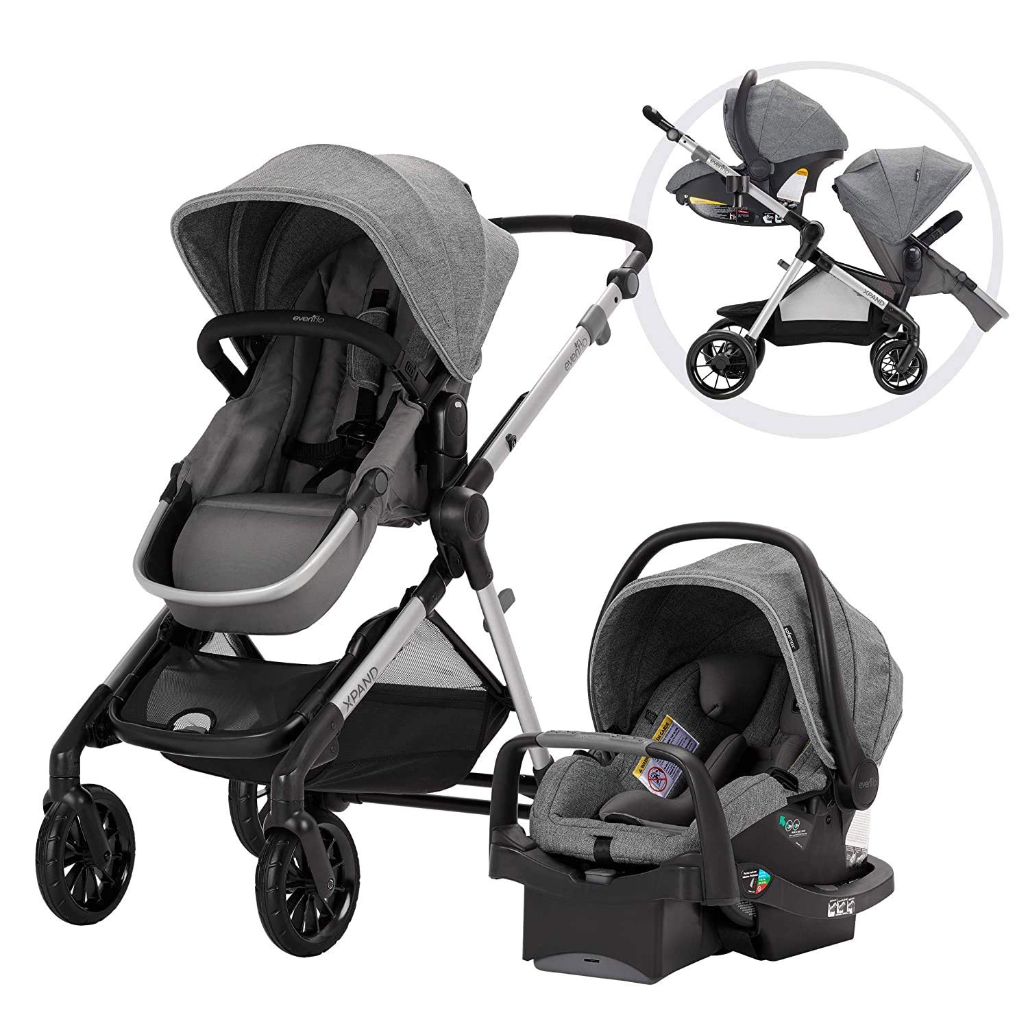 Evenflo Pivot Xpand Modular Travel System with Infant Car Seat, Gray (Open Box)