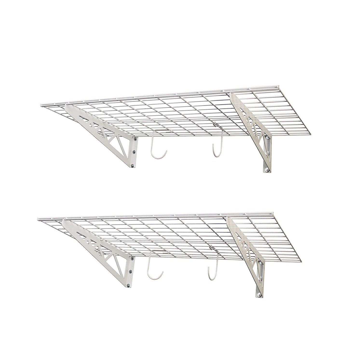 SafeRacks 24 x 48 Inch Garage Wall Shelf Two-Pack with Bike Tire Hooks, White - VMInnovations