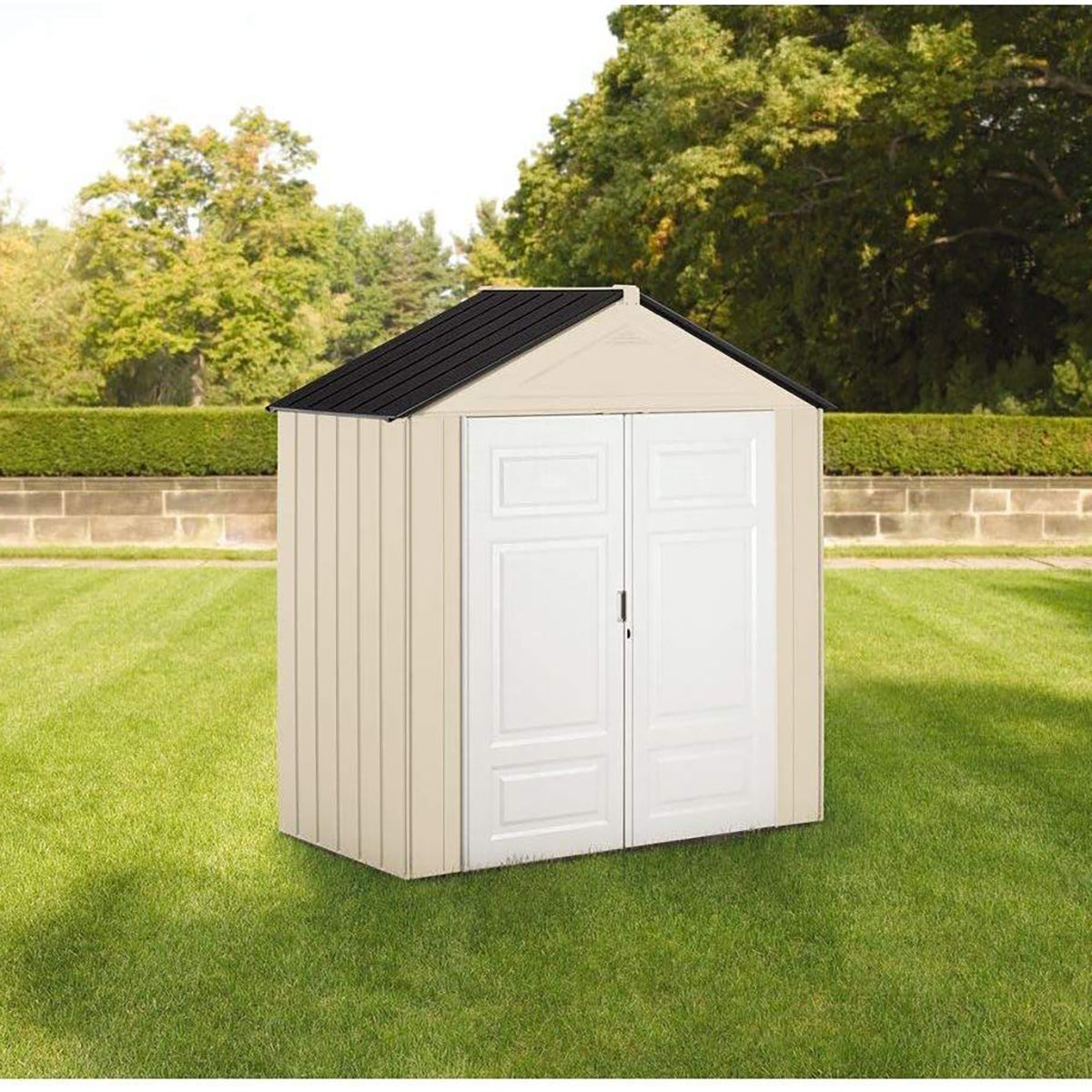 Rubbermaid 7' x 3' Double Wall Plastic Outdoor Storage Shed and Accessories